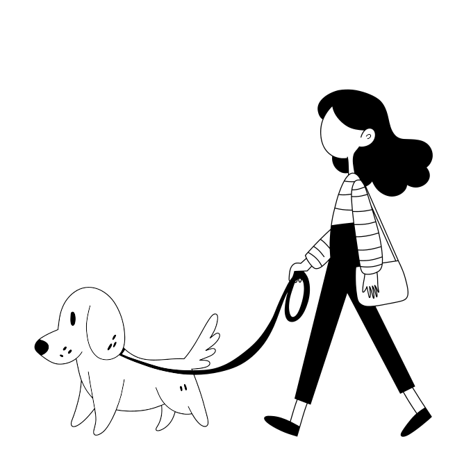 A woman walking a dog on a leash