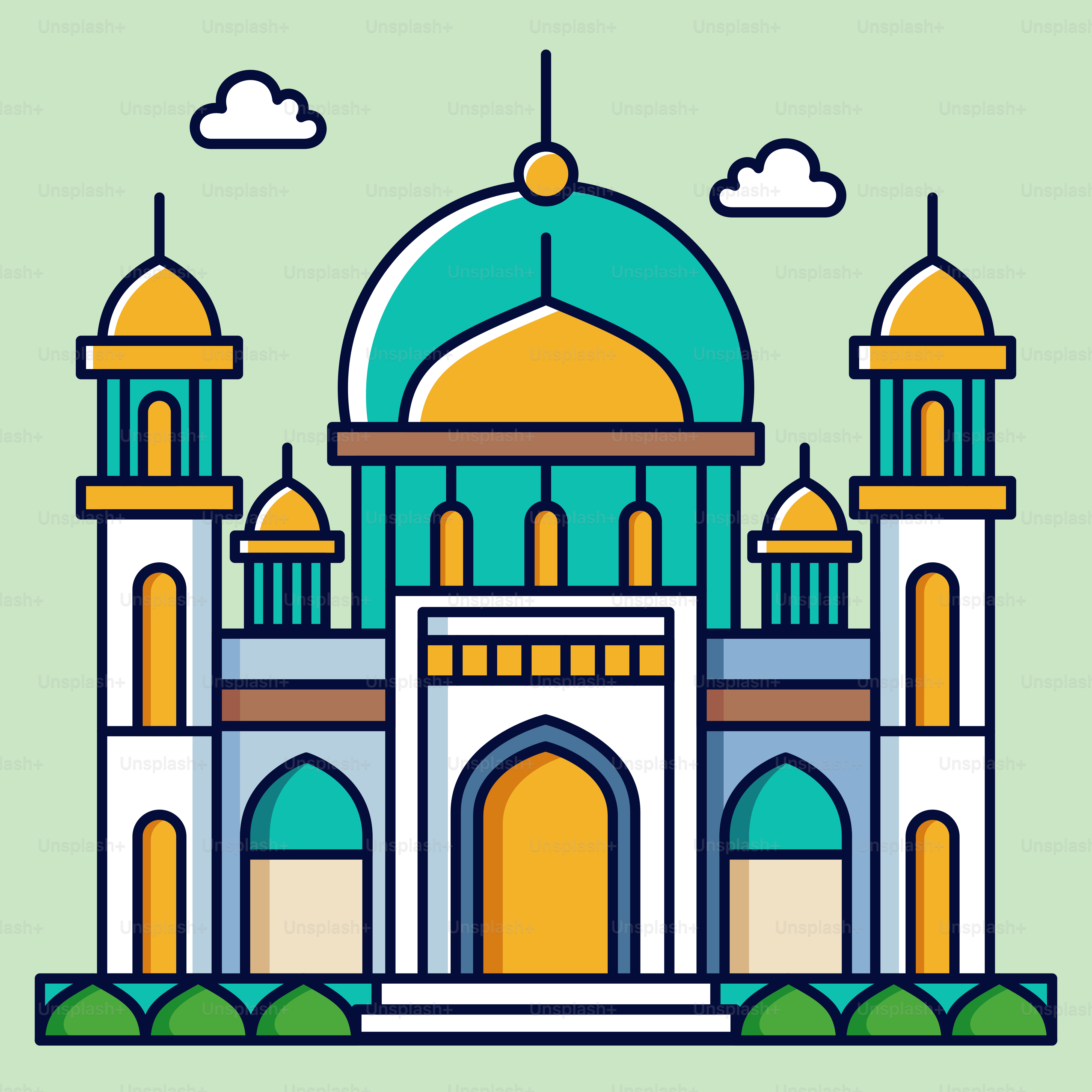 A building with a blue and yellow dome