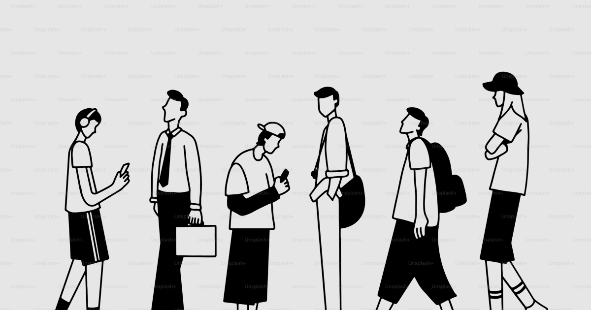 A line drawing of people walking in a line vector – Fashion Image on ...