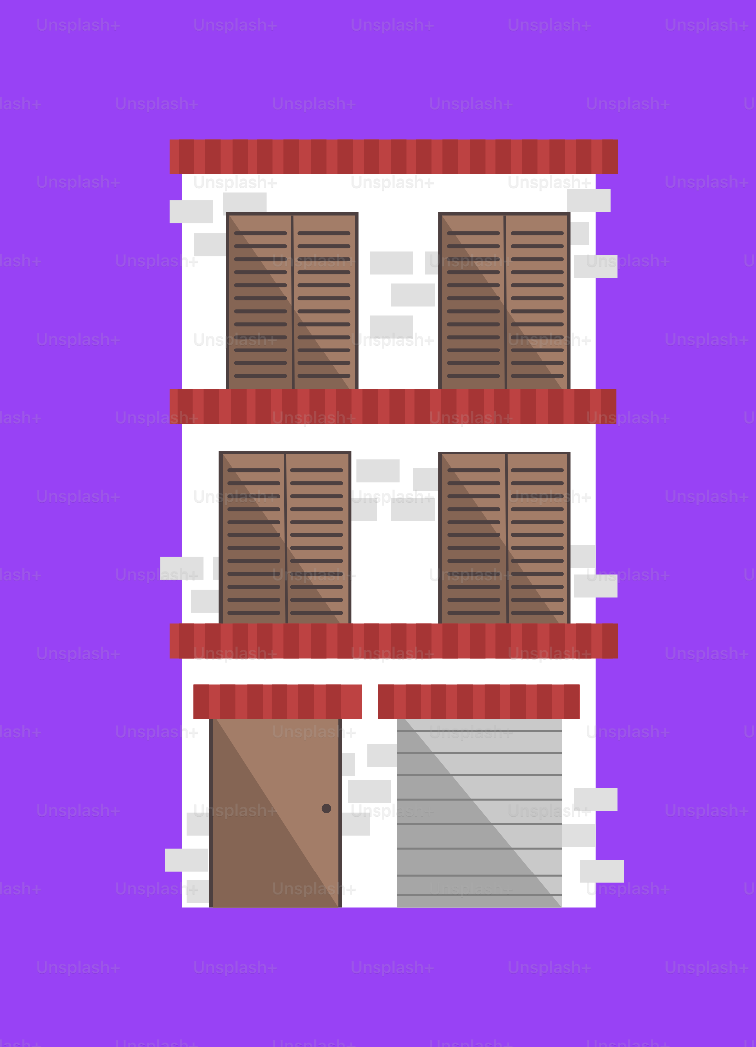 A pixellated image of a building with shutters