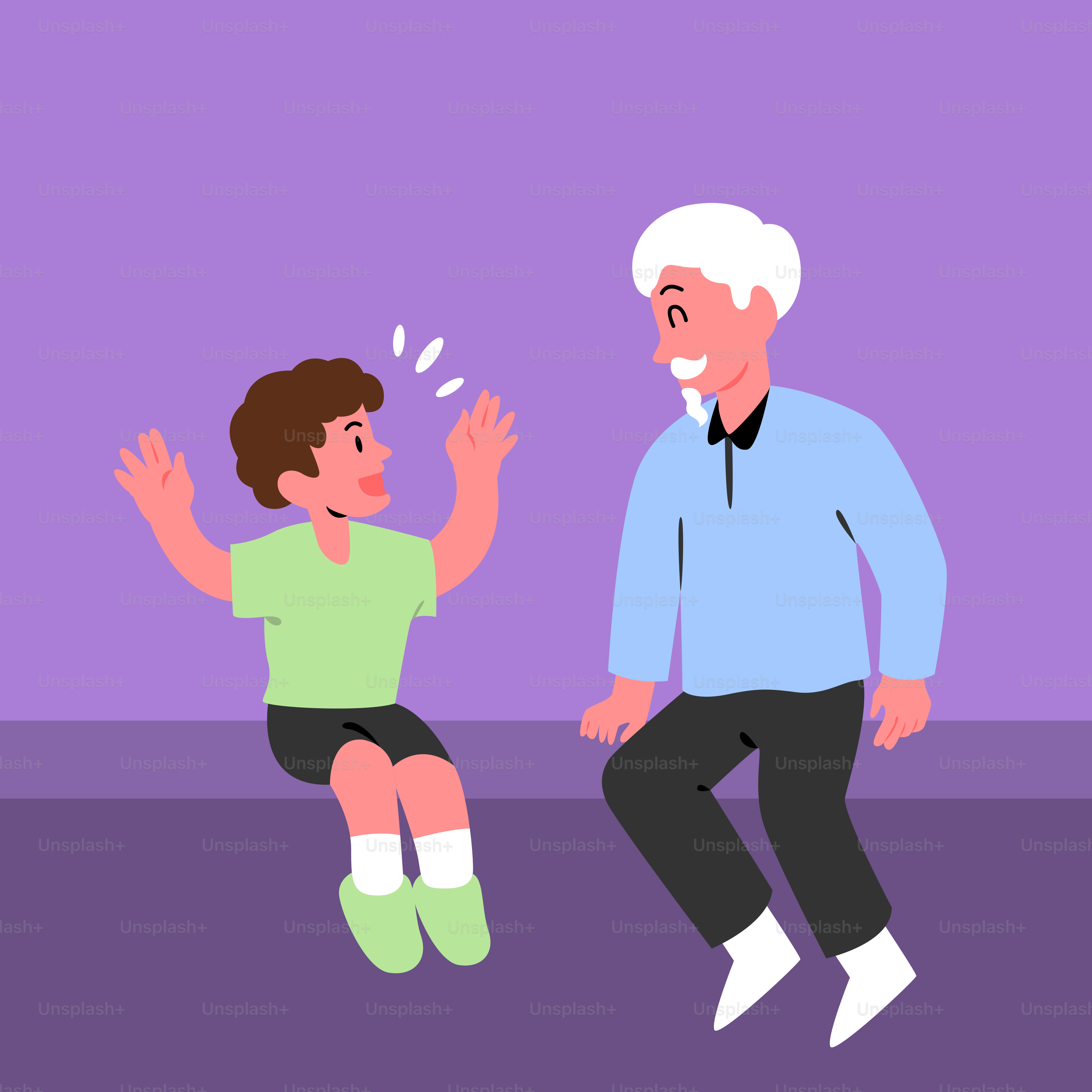 An older man and a young boy sitting on the floor