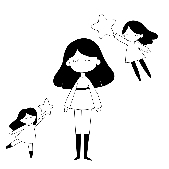 A drawing of a woman holding a star and a little girl standing next to her