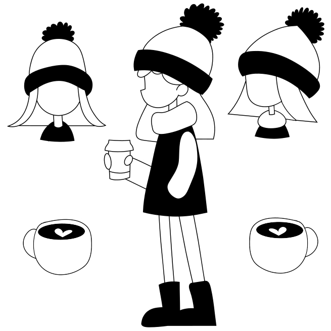 A drawing of a person holding a cup of coffee