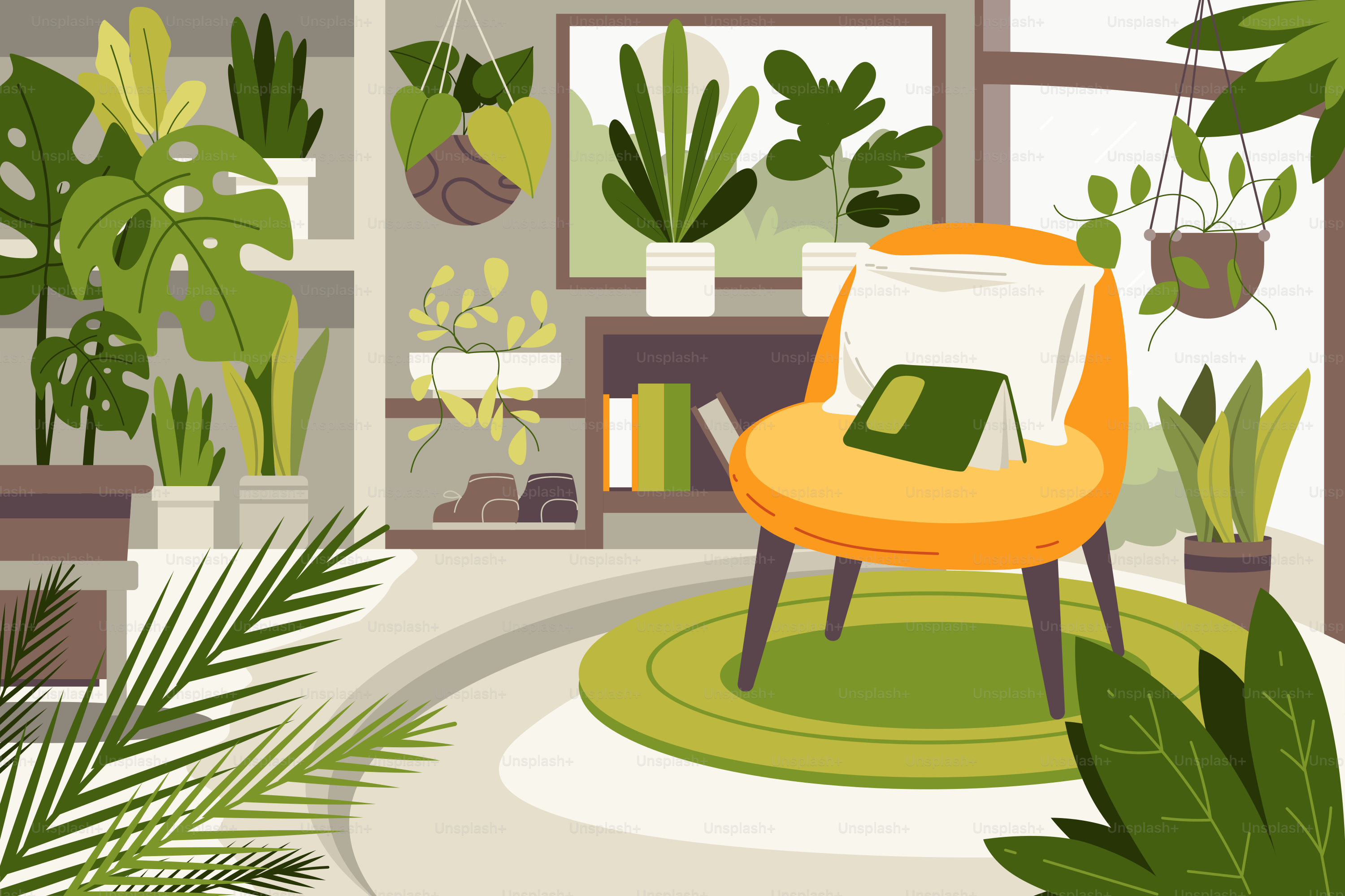 푸른 식물들로 가득한 거실이었다