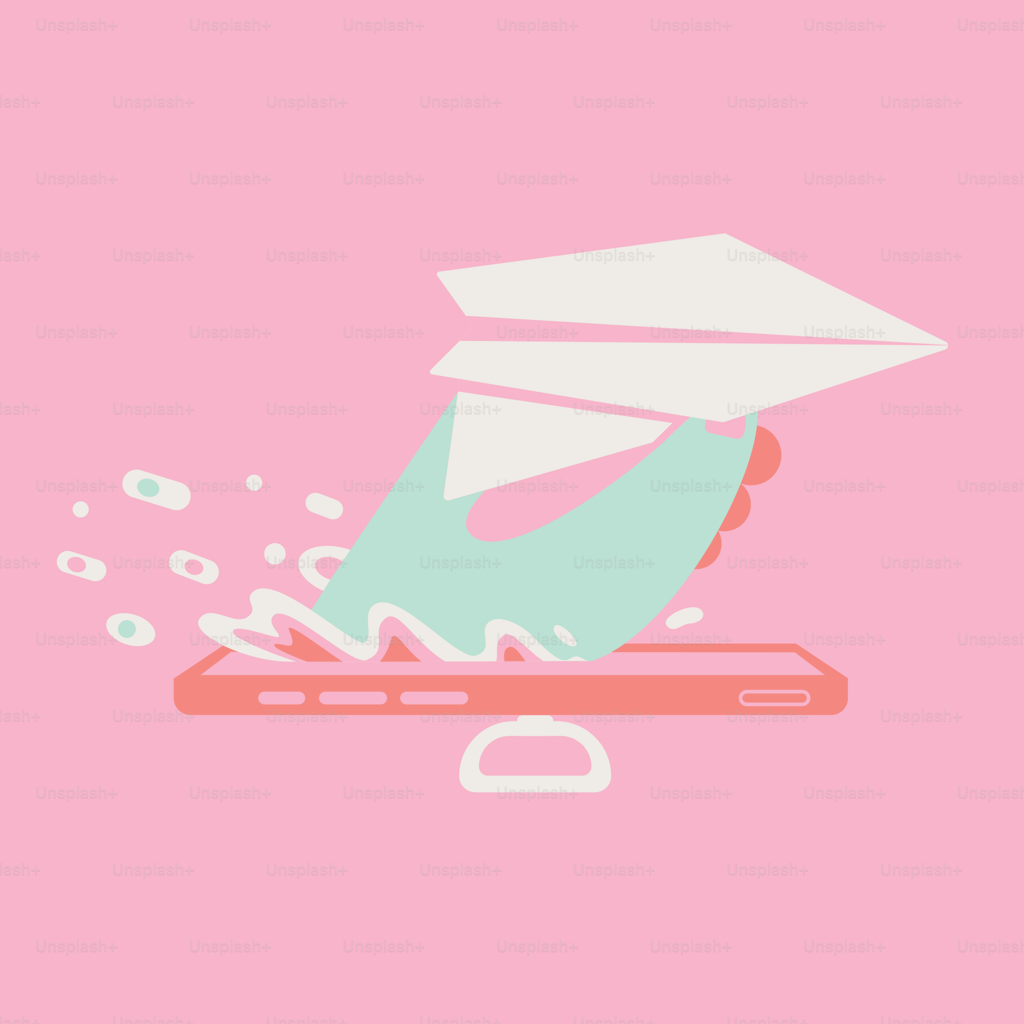 Ein rosa Hintergrund mit einem Bild eines Papierflugzeugs