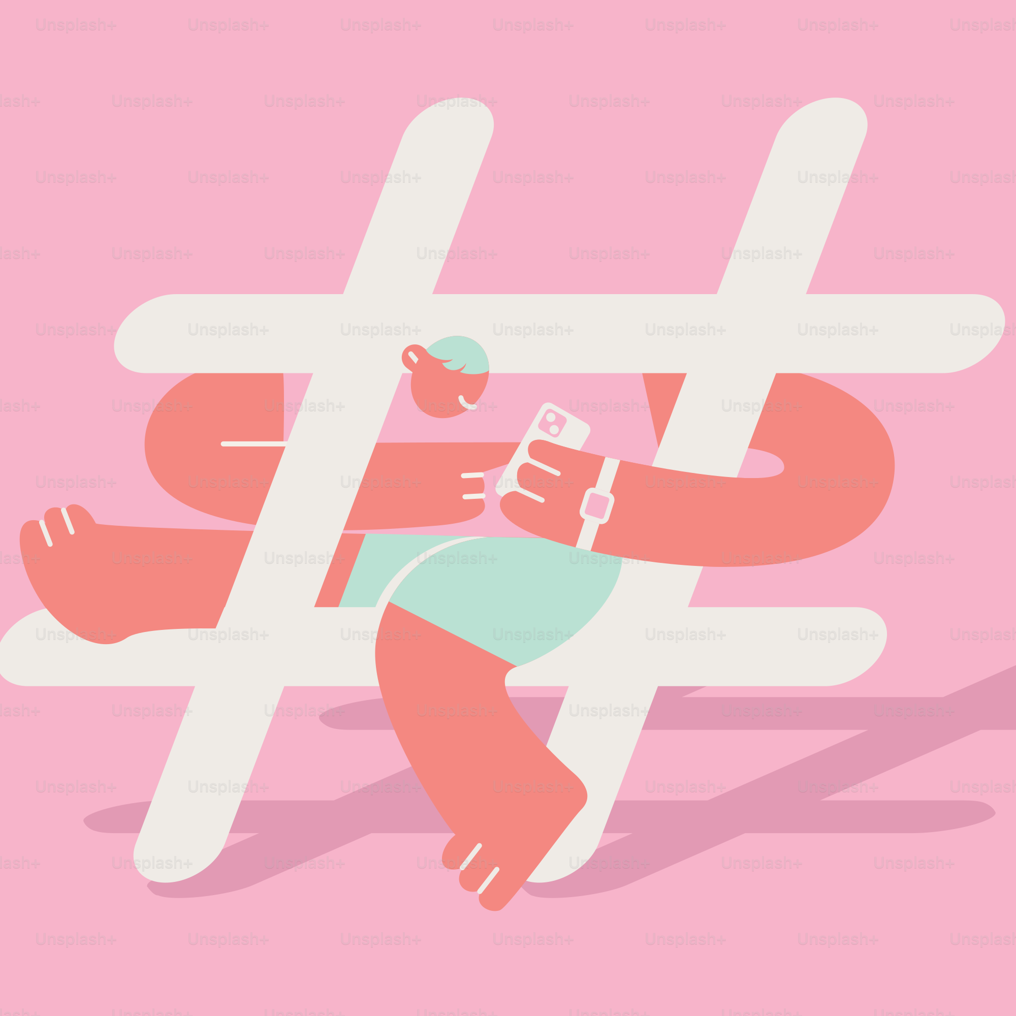 Eine Person, die ein Handy vor einem rosa Hintergrund hält