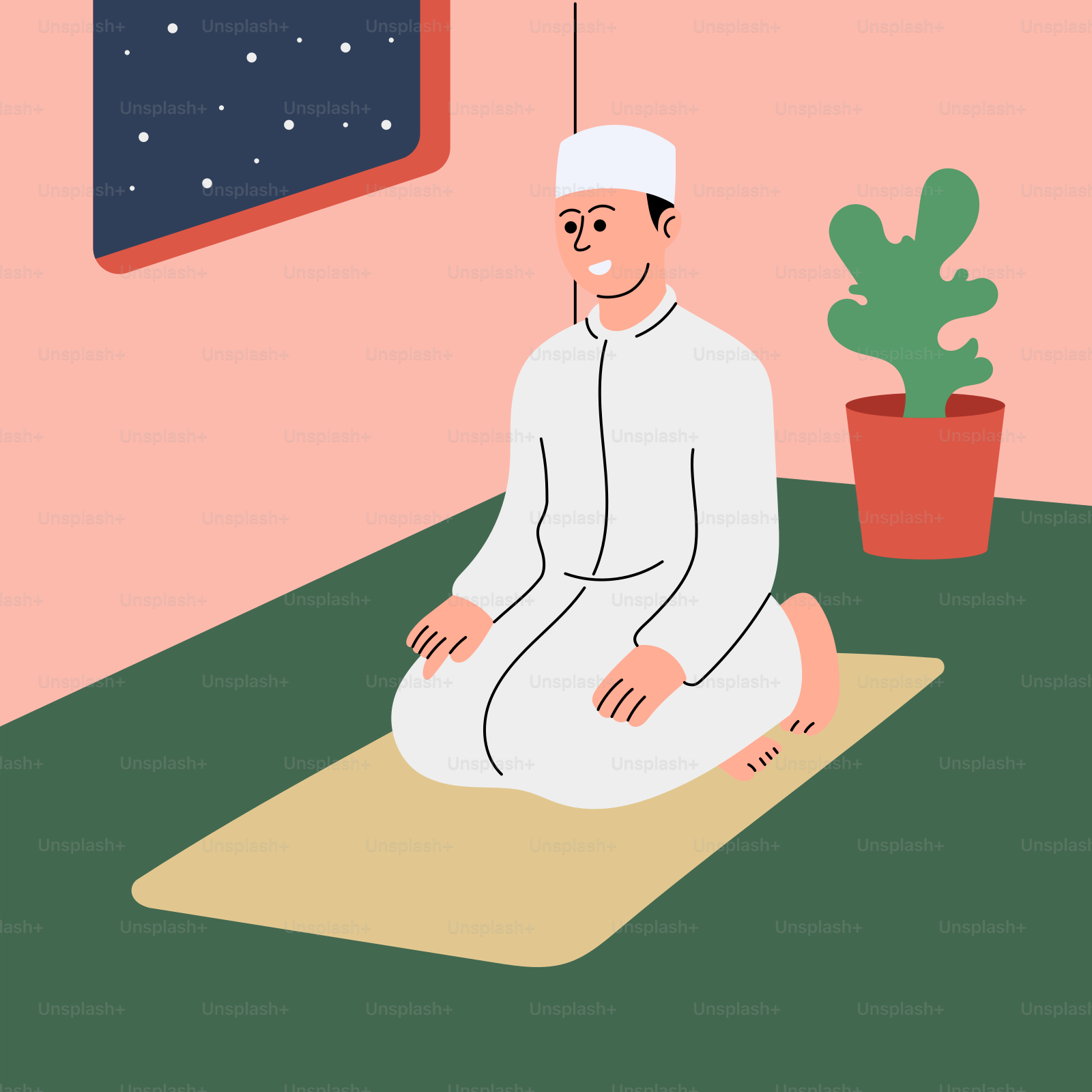 A man sitting on a rug in a room
