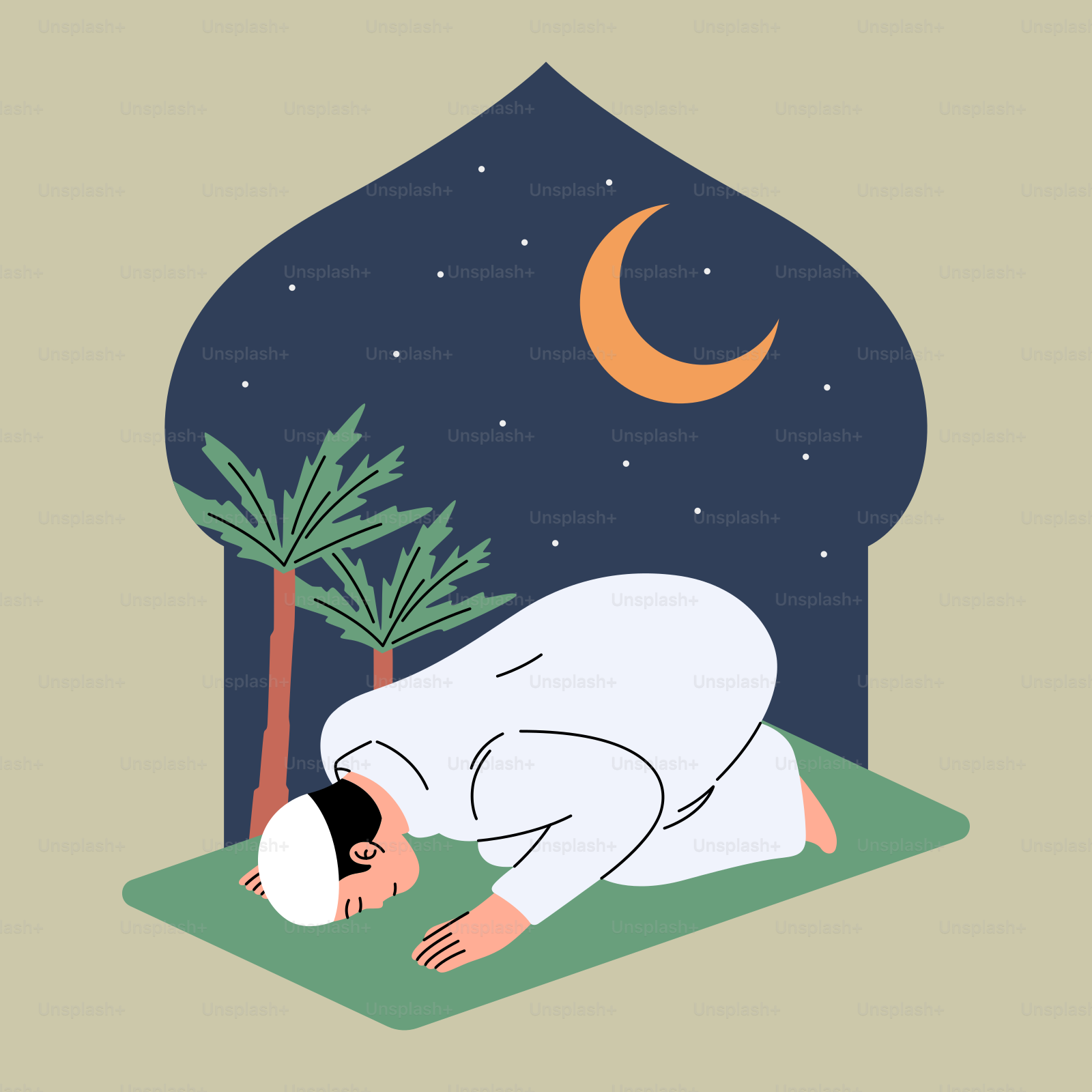 A man laying on the ground next to a palm tree