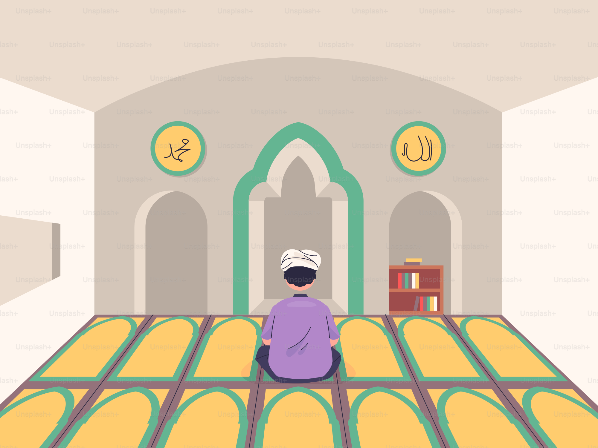 A person sitting on a mat in a room