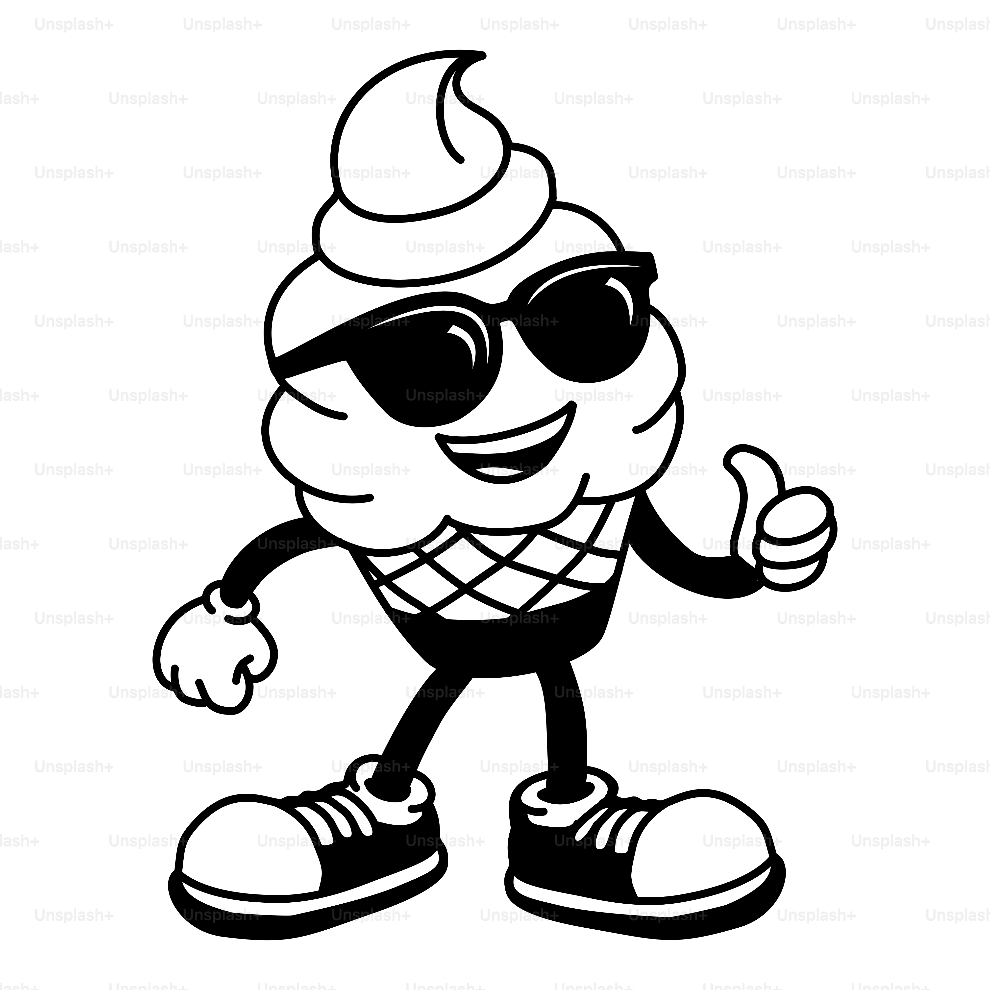 Eine Cartoon-Eiscremefigur, die einen Daumen hoch zeigt