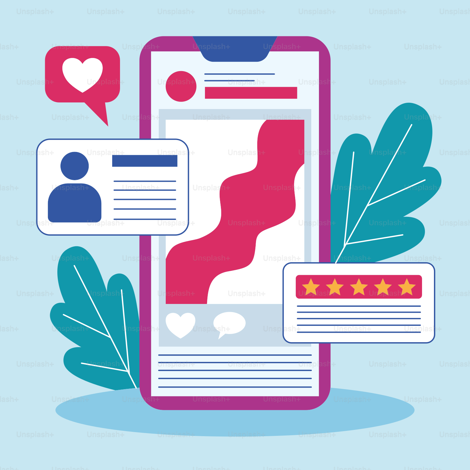 A smartphone with a five star review on the screen