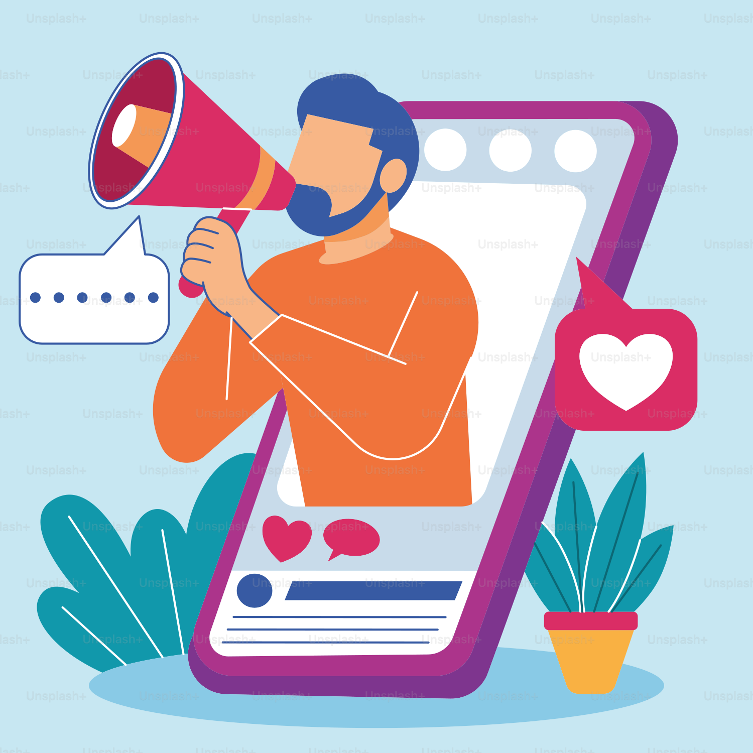 A man holding a megaphone with a heart on it