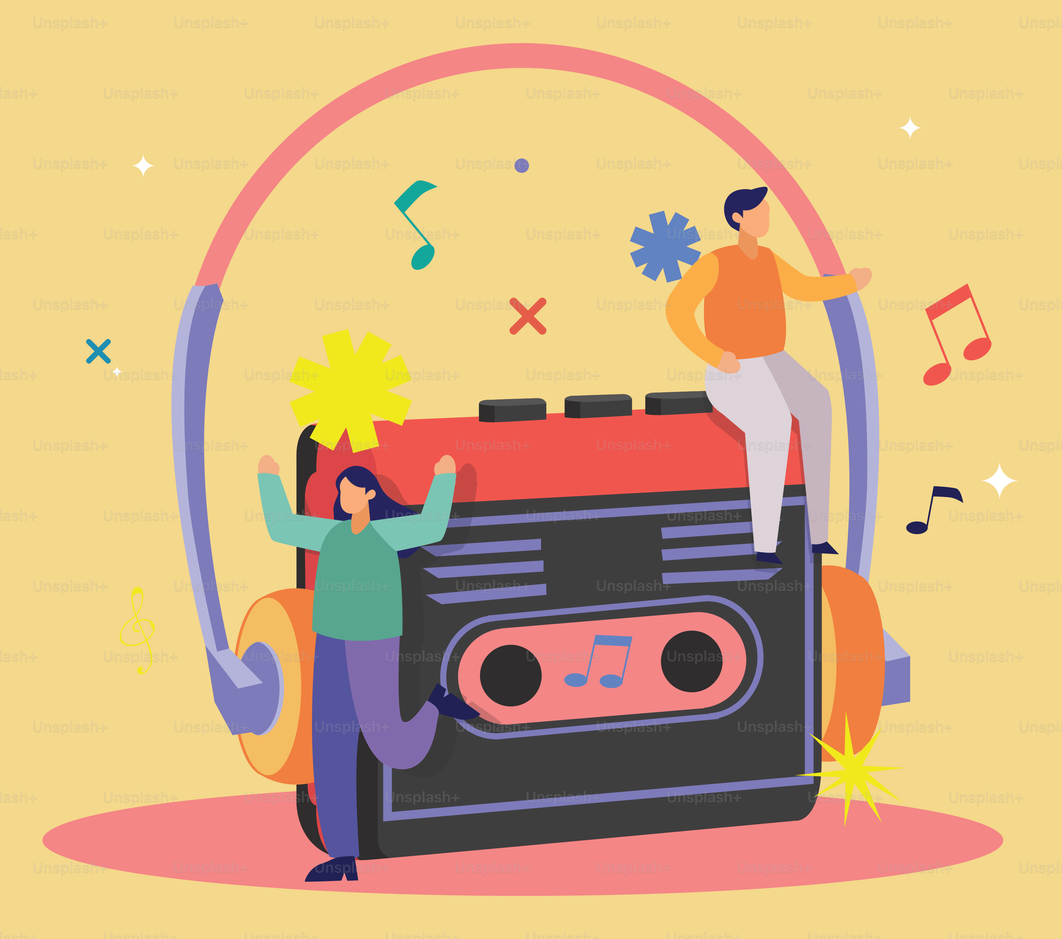 Algumas pessoas sentadas em um rádio