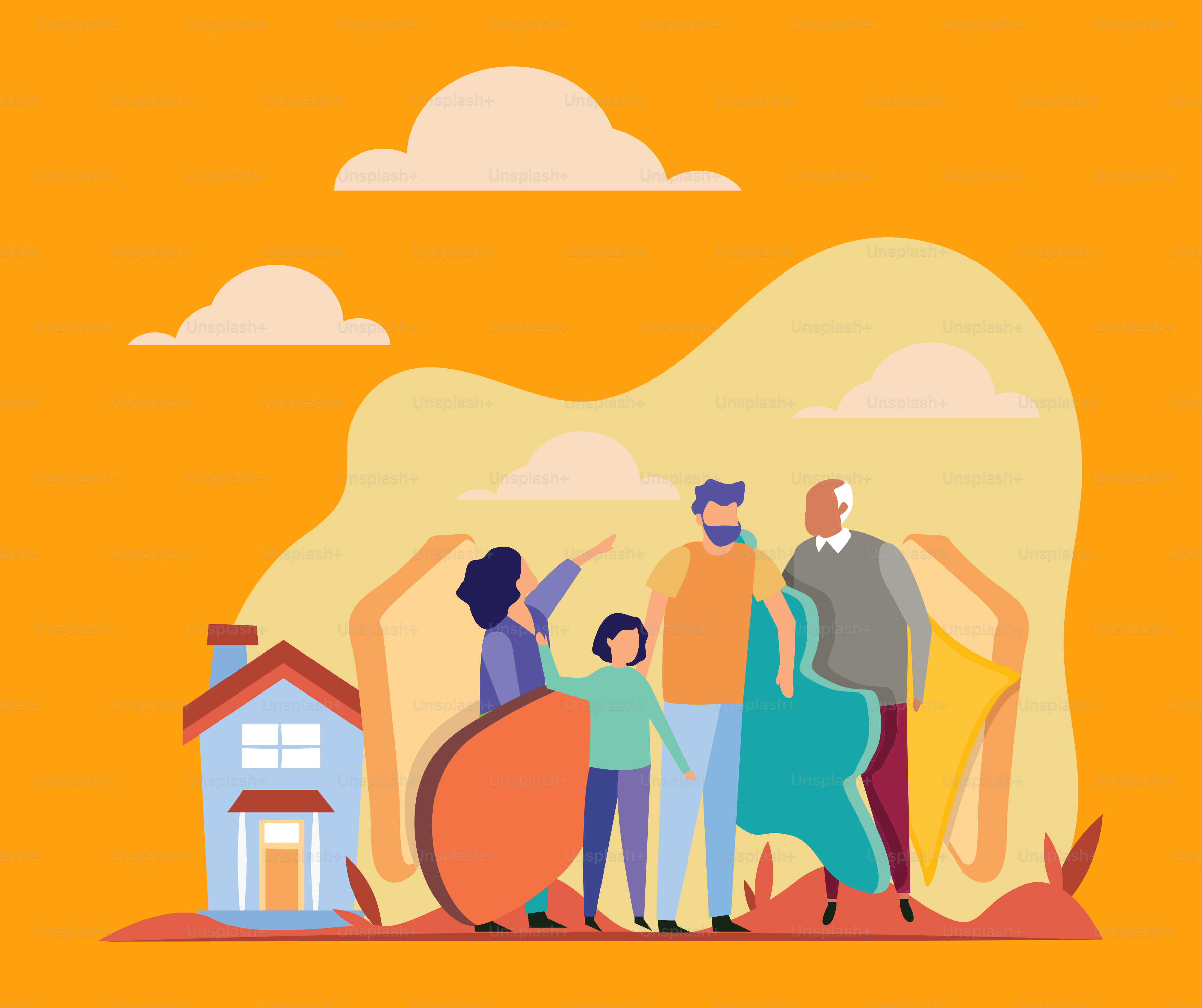 A group of people standing in front of a house