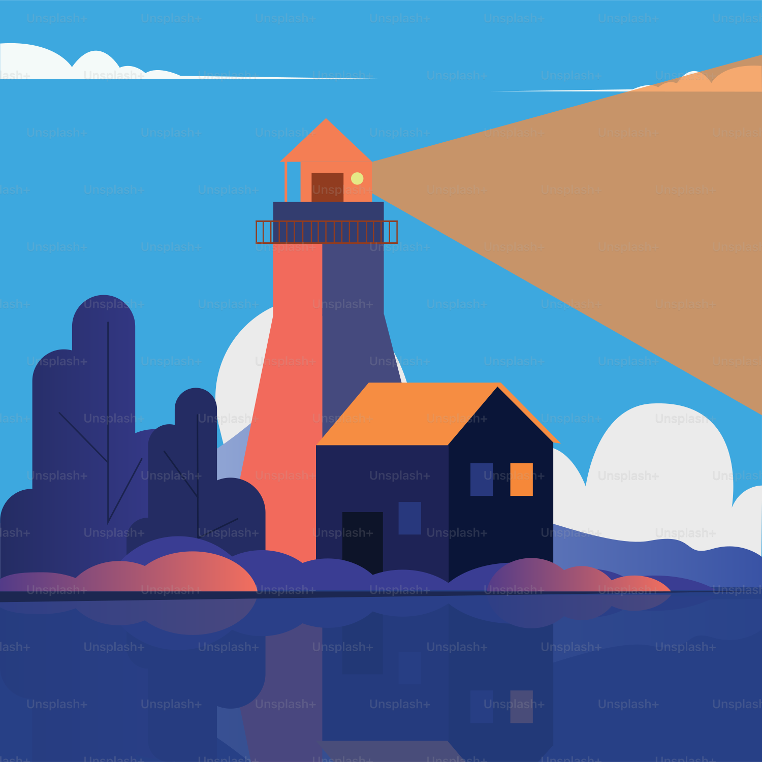 A picture of a lighthouse with a sky background