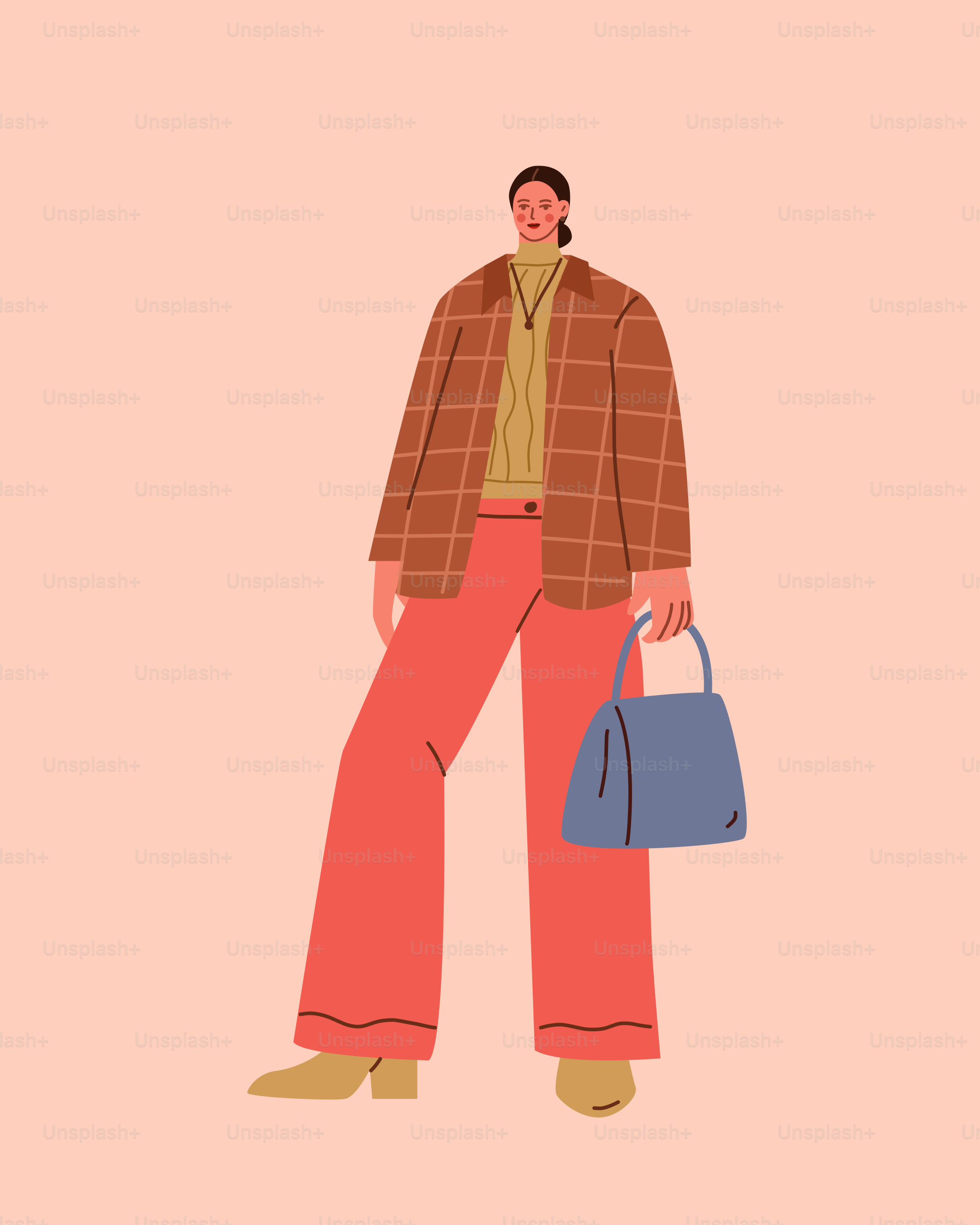 A woman standing with a handbag in her hand