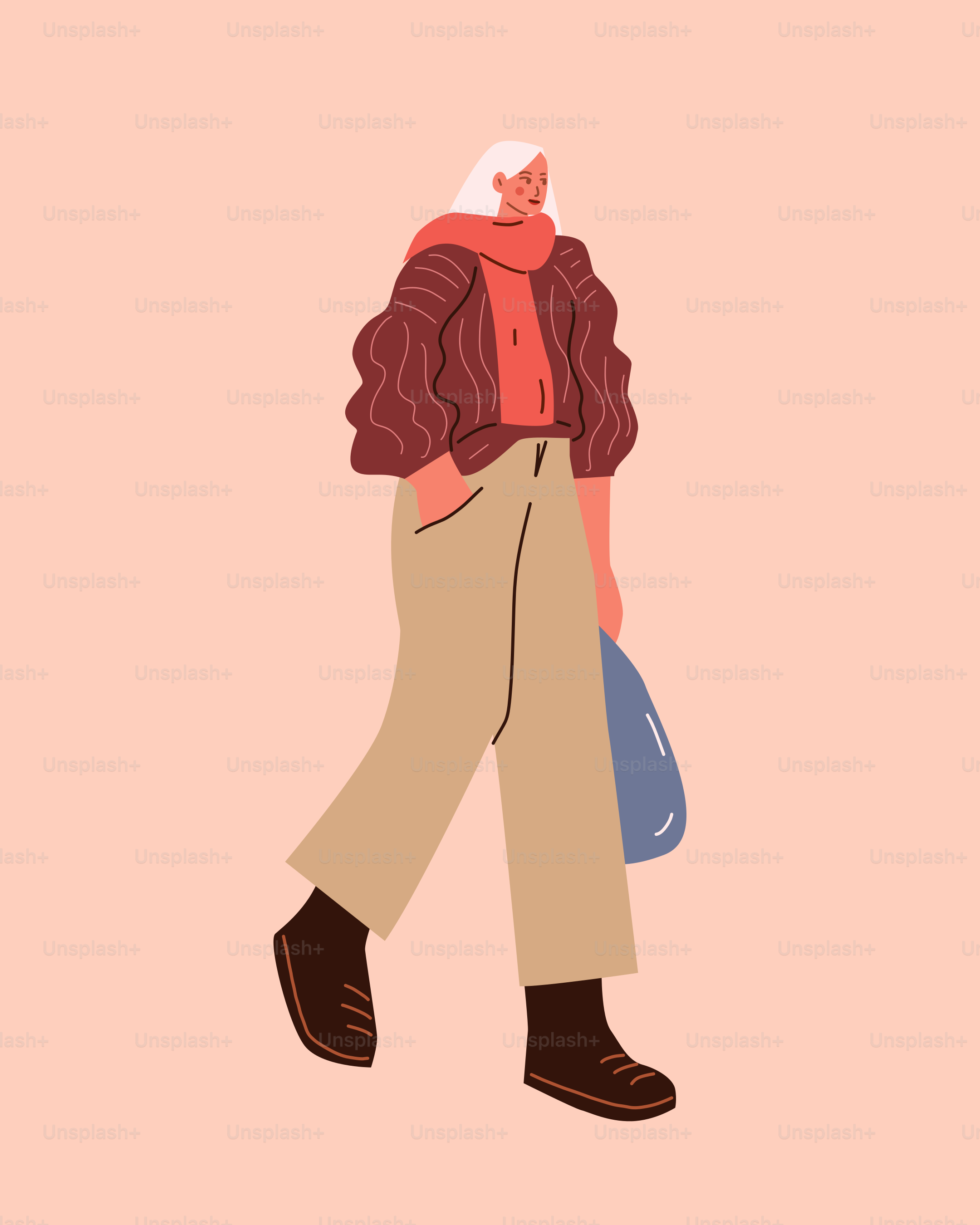 A woman walking down a street with a handbag