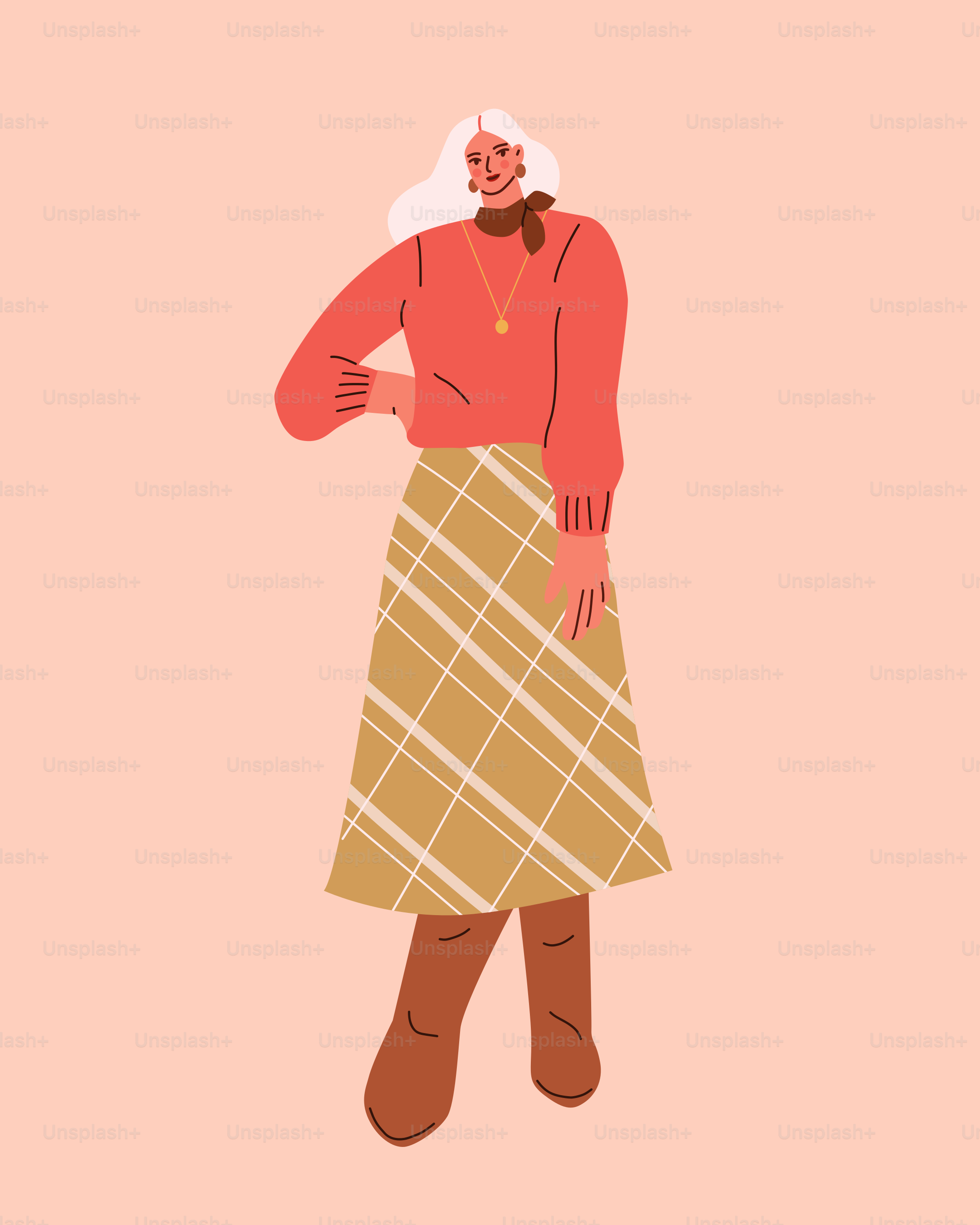 A woman wearing a skirt and a sweater