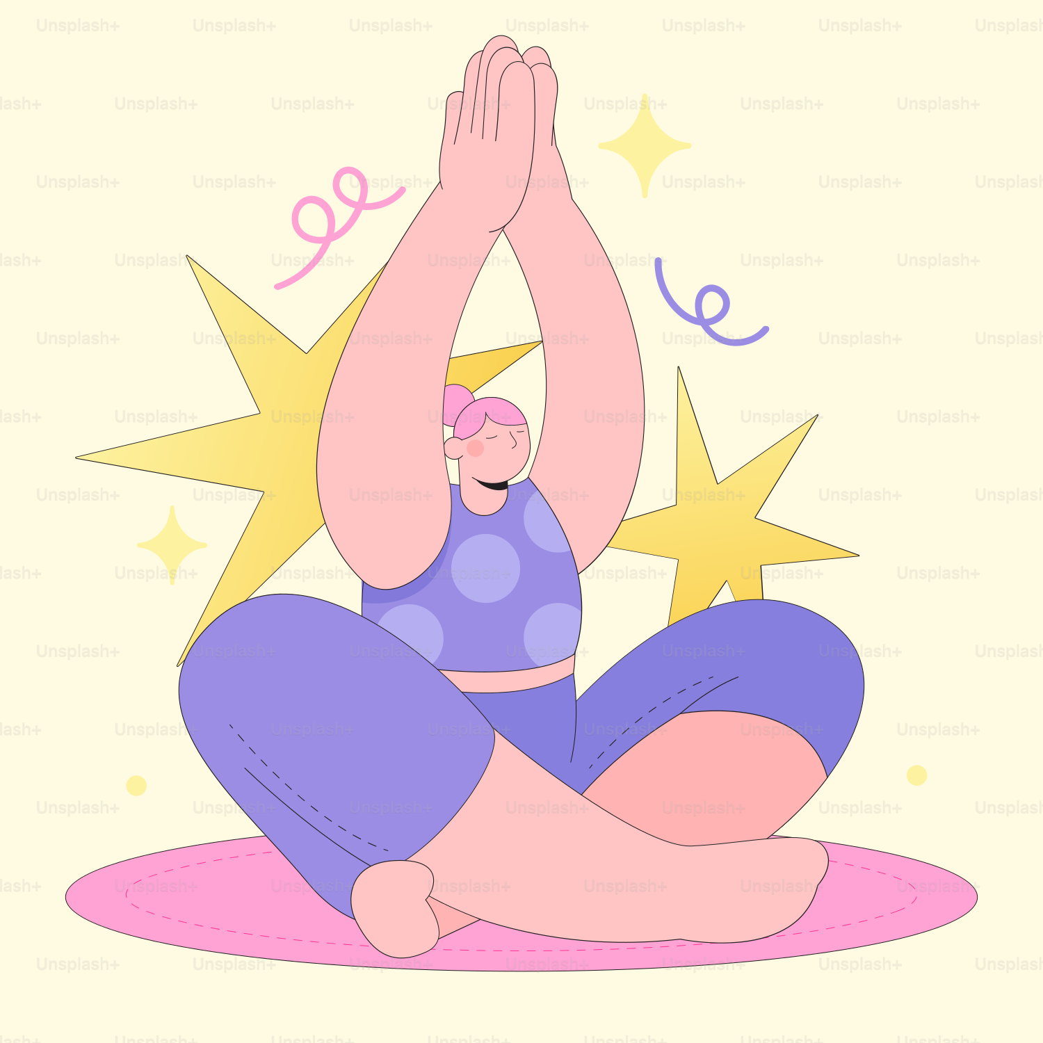 A woman is sitting on the floor with her hands in the air