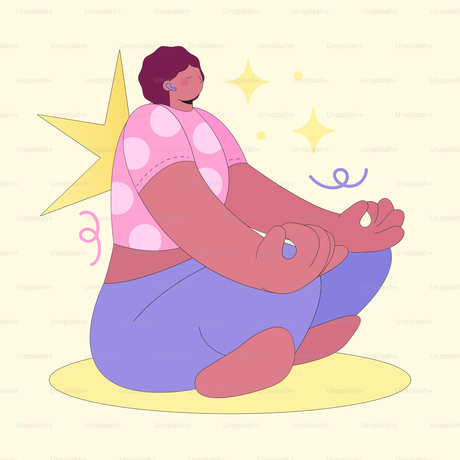 A woman sitting on the ground with a star above her head