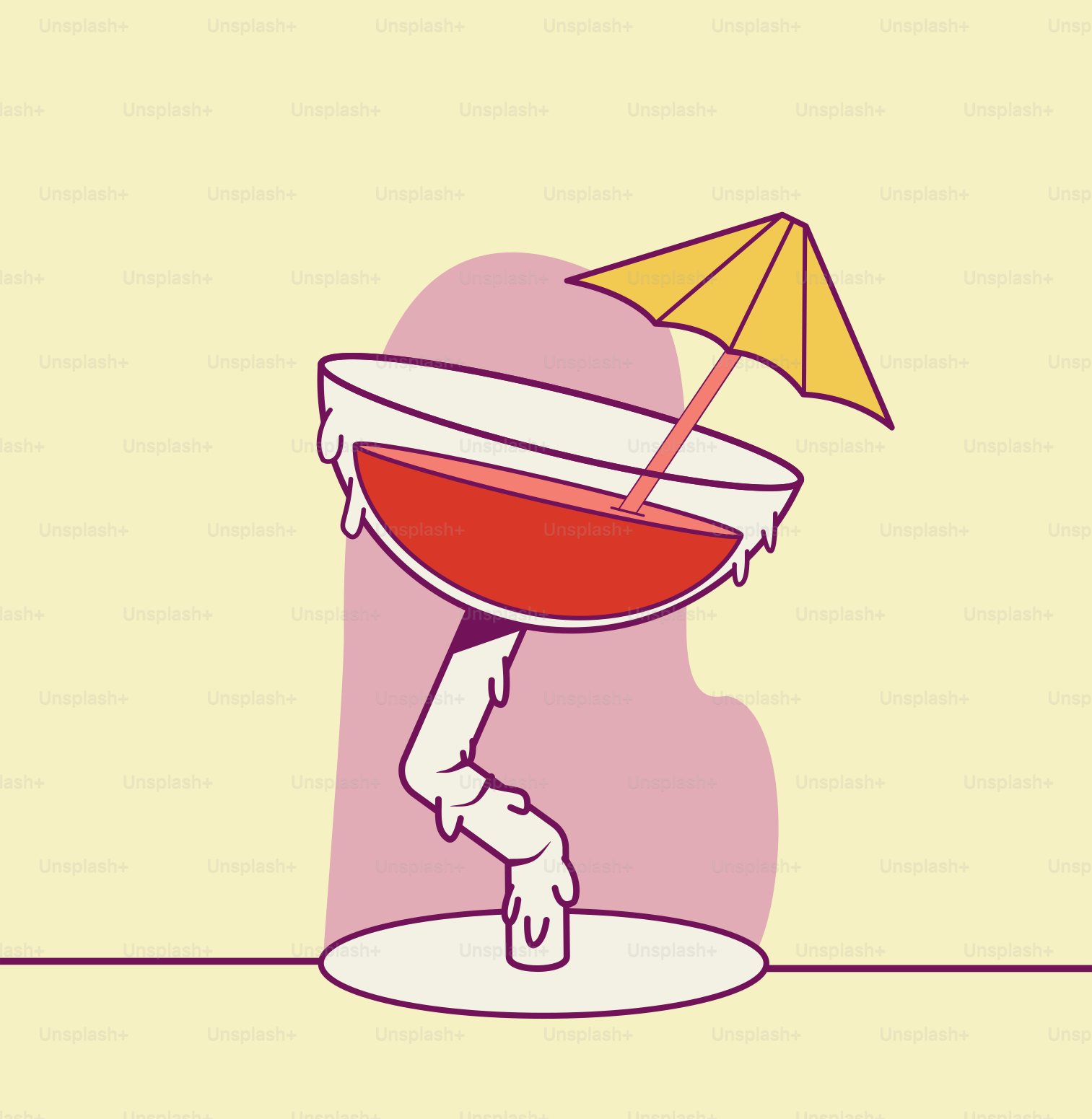 Un dibujo de una copa de vino con un paraguas