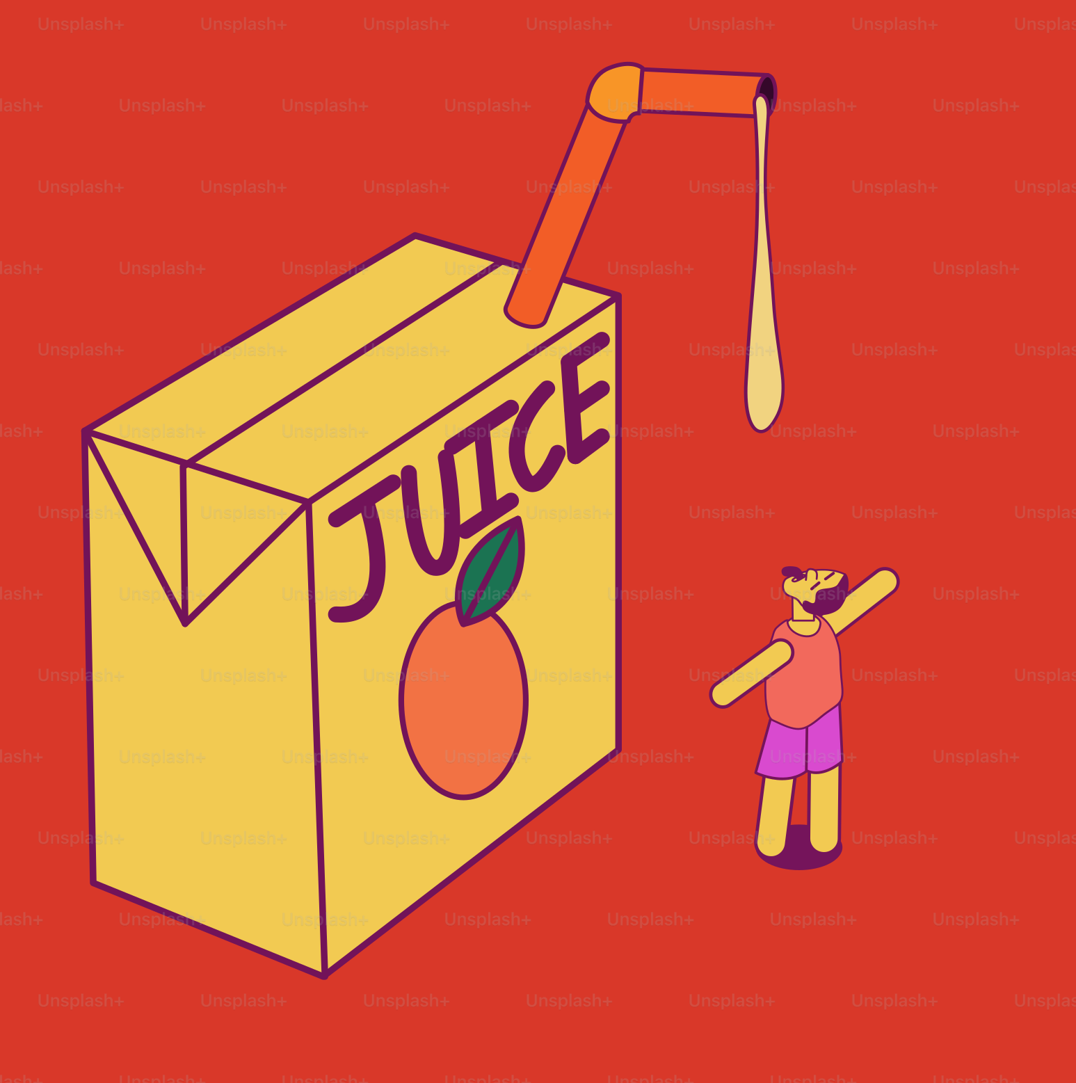 A person standing next to a box of juice