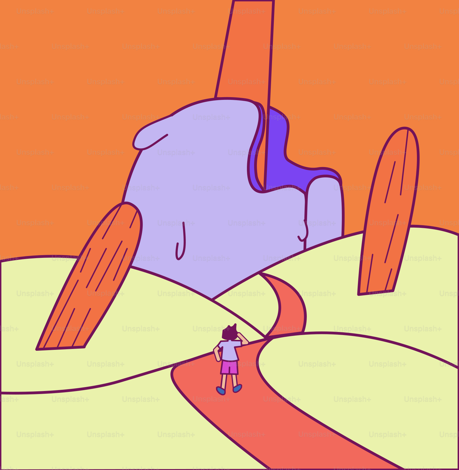 A drawing of a person standing on a road