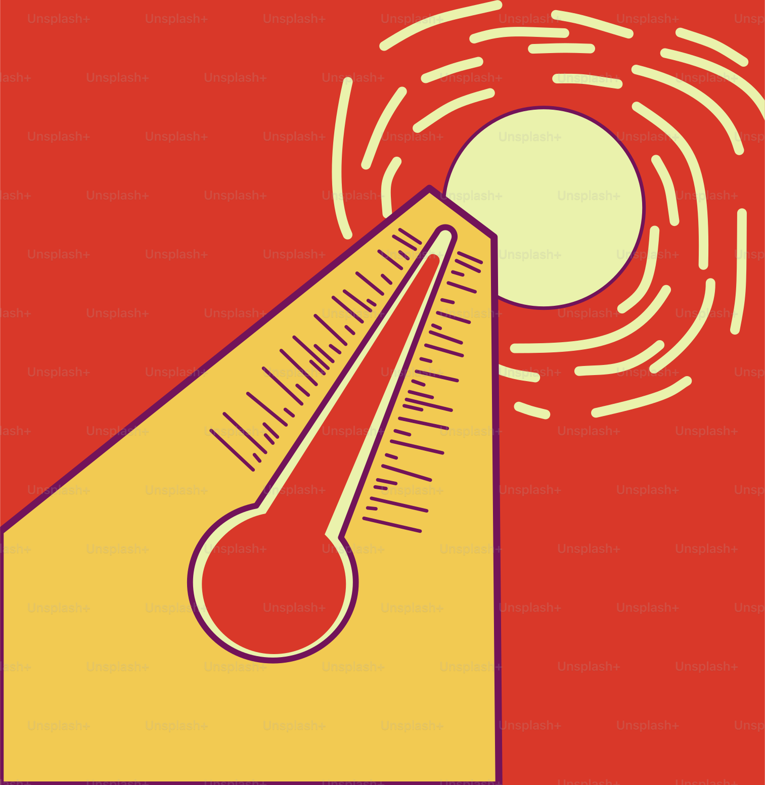 Un thermomètre sur fond rouge avec le soleil en arrière-plan