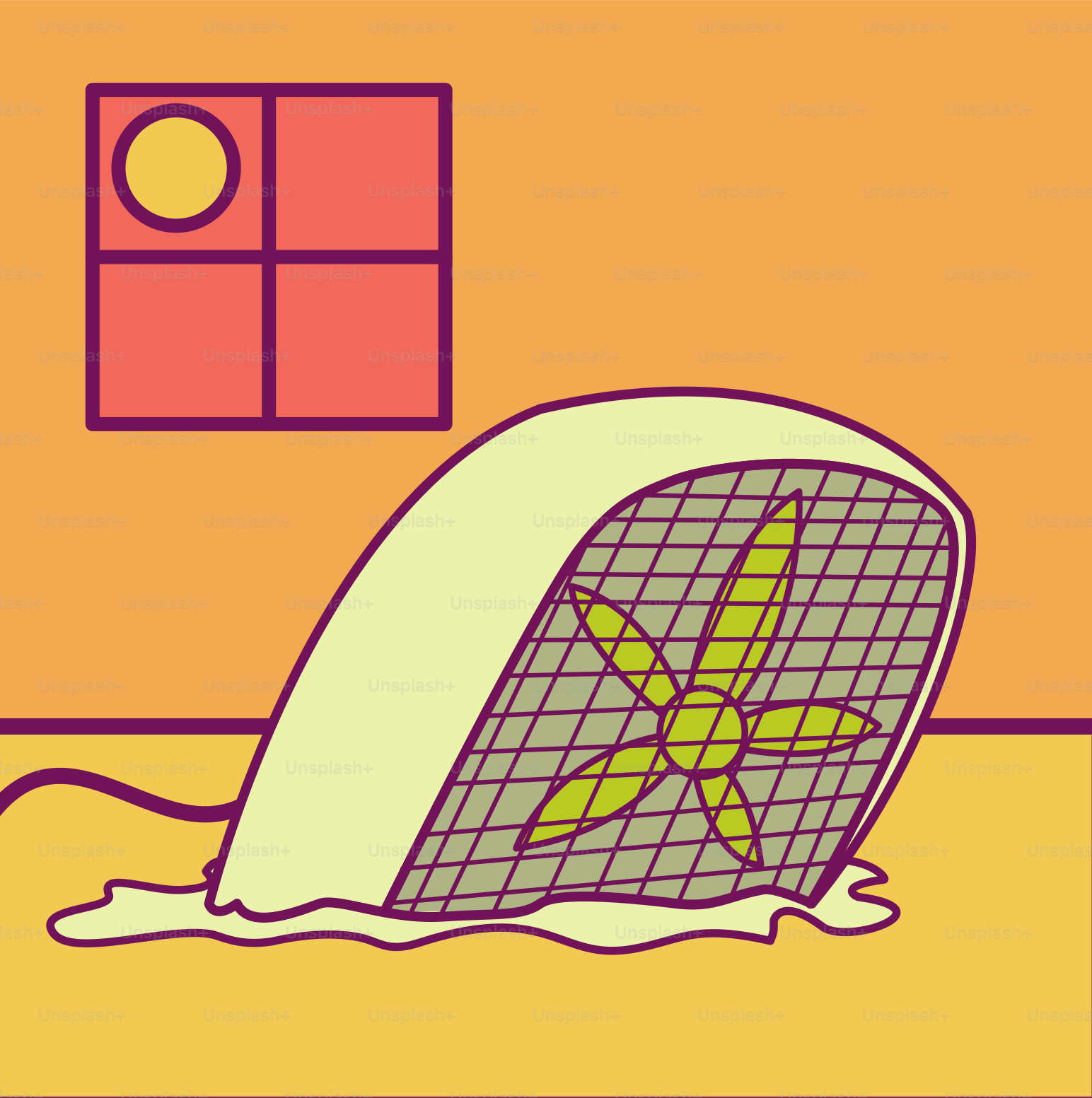 A drawing of a fan sitting on a table