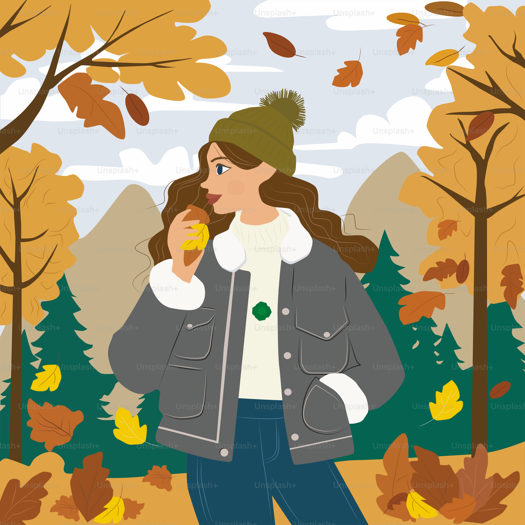 Una donna in piedi in una foresta che mangia una mela