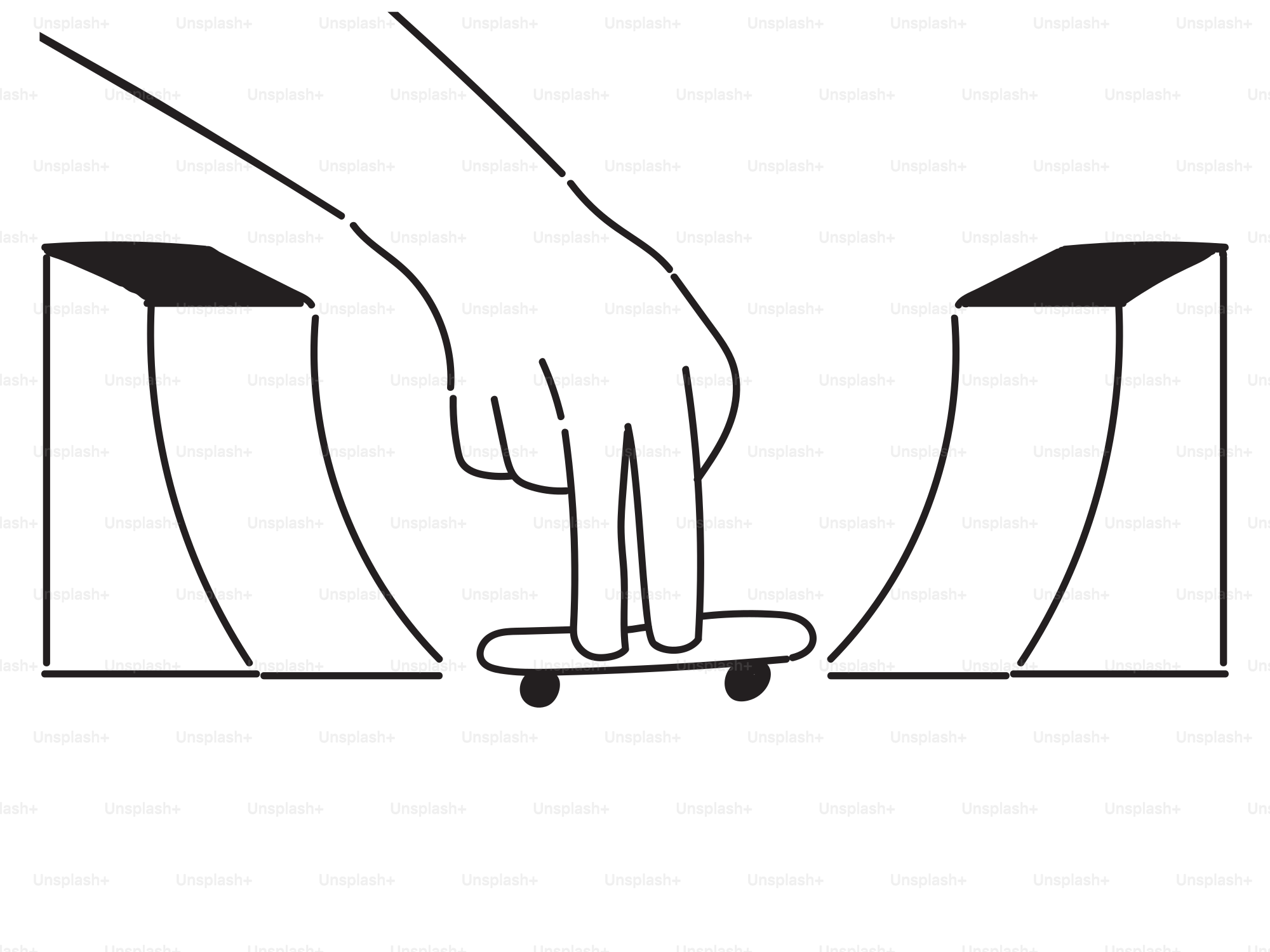 A drawing of a hand on a skateboard