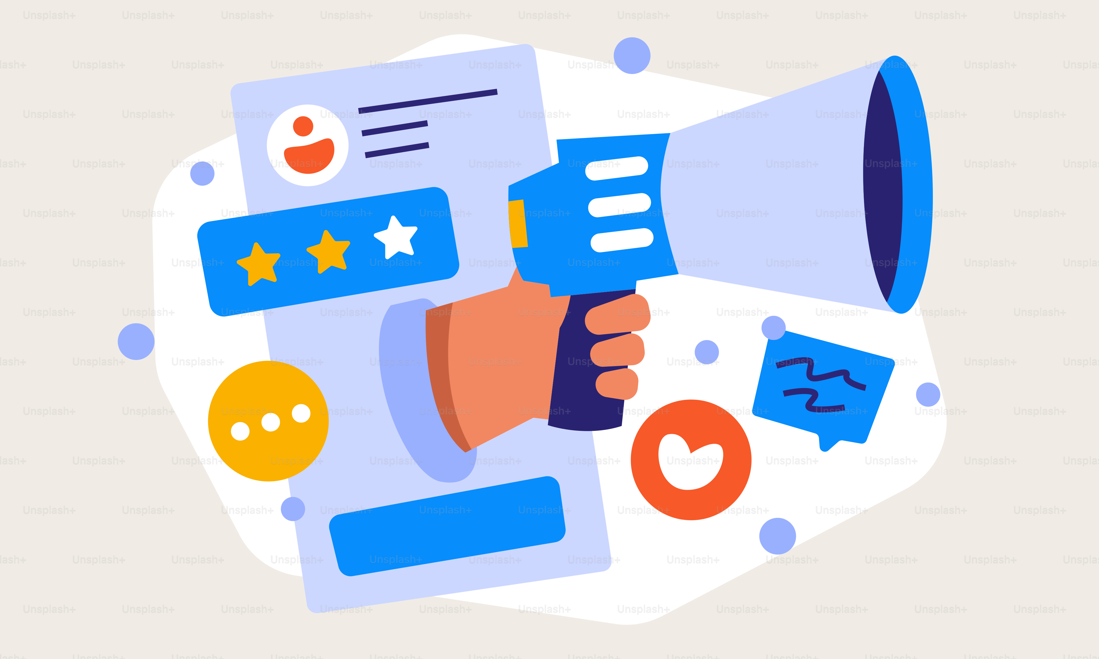 Una mano sujetando un megáfono con una burbuja de diálogo encima