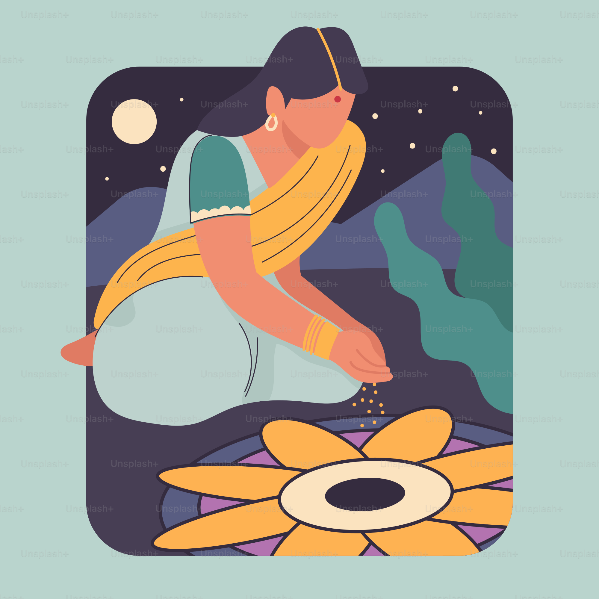 A woman sitting on top of a flower
