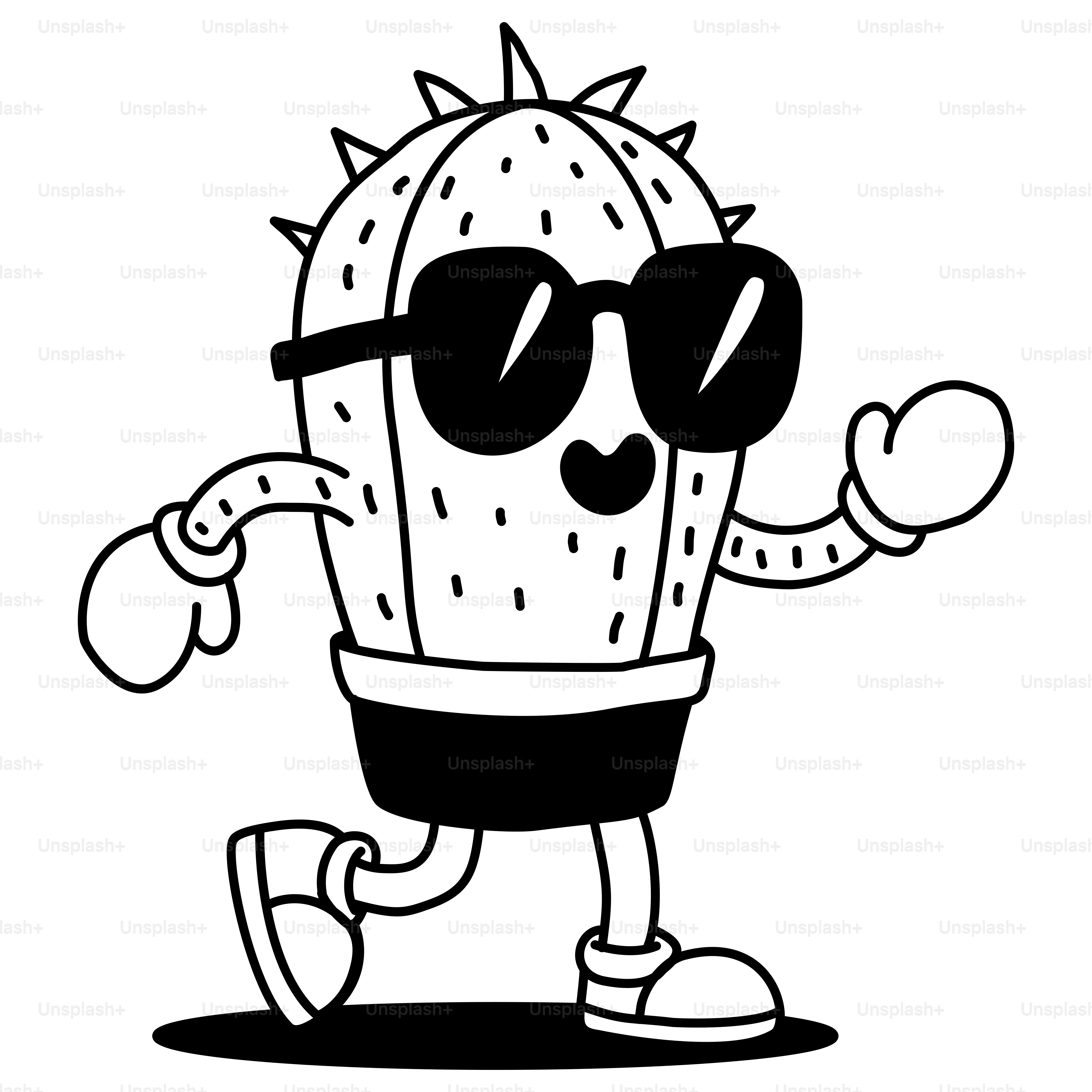 Un cactus de dessin animé portant des lunettes de soleil et un chapeau