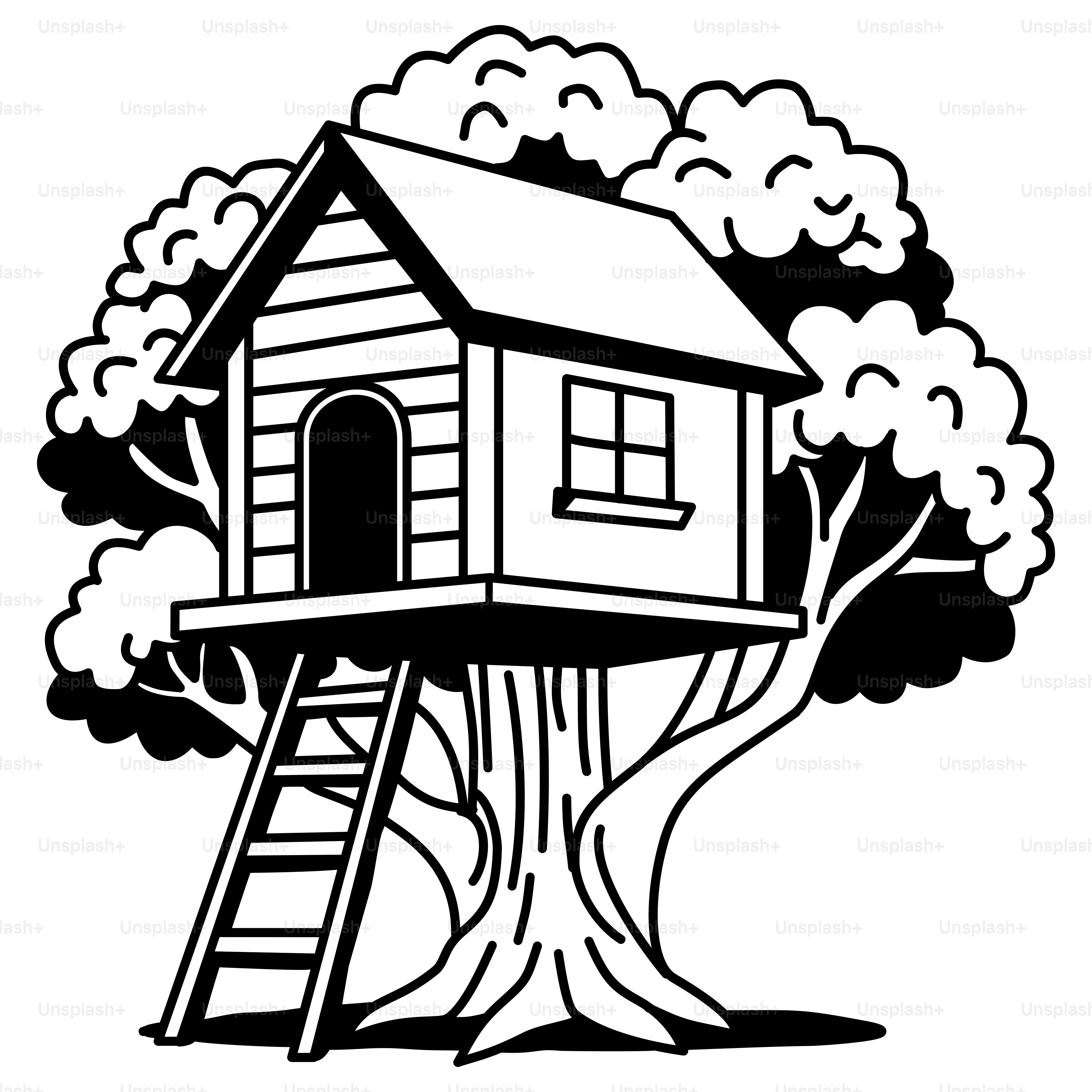 A tree house with a ladder up to it