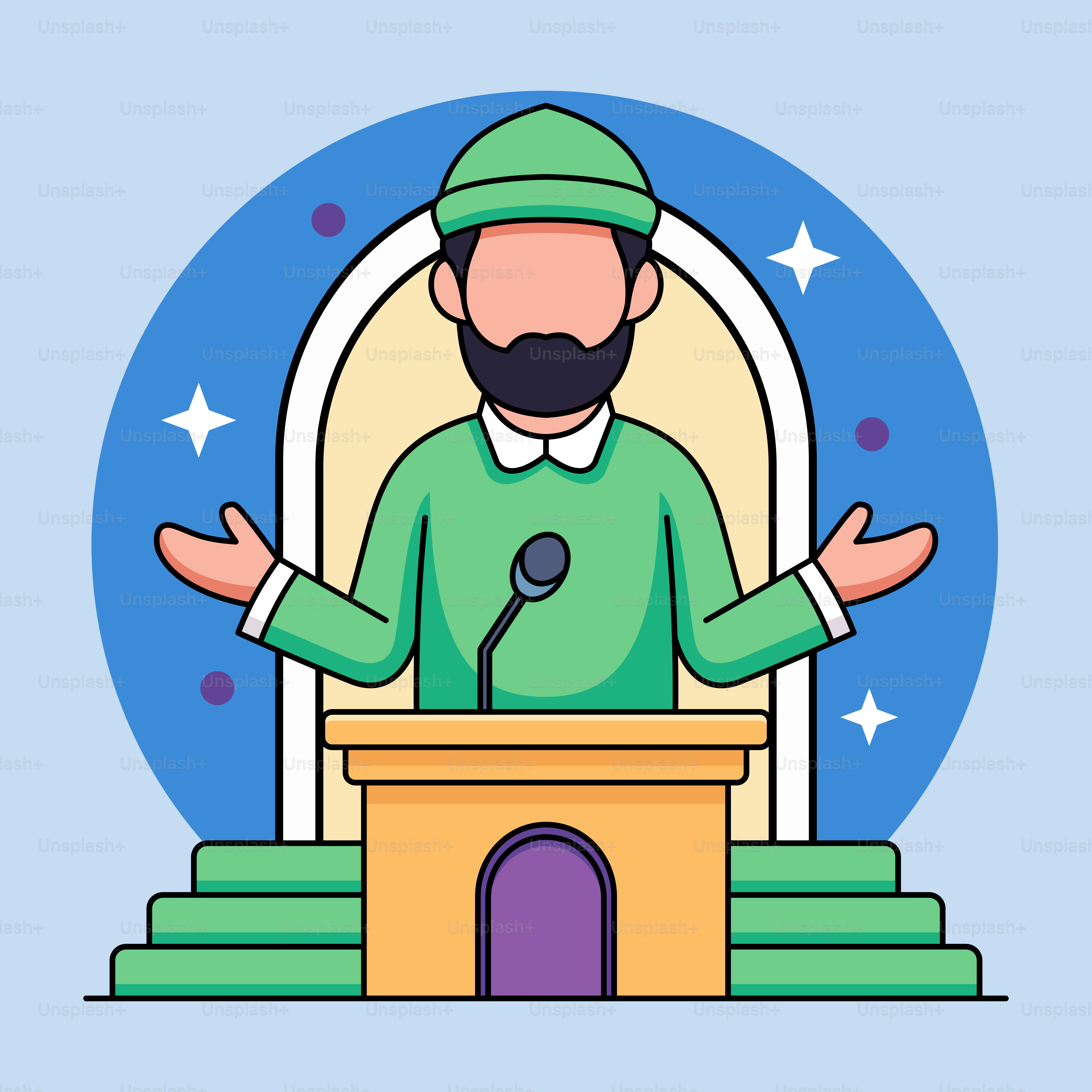 Um homem em pé em um púlpito em frente a um microfone