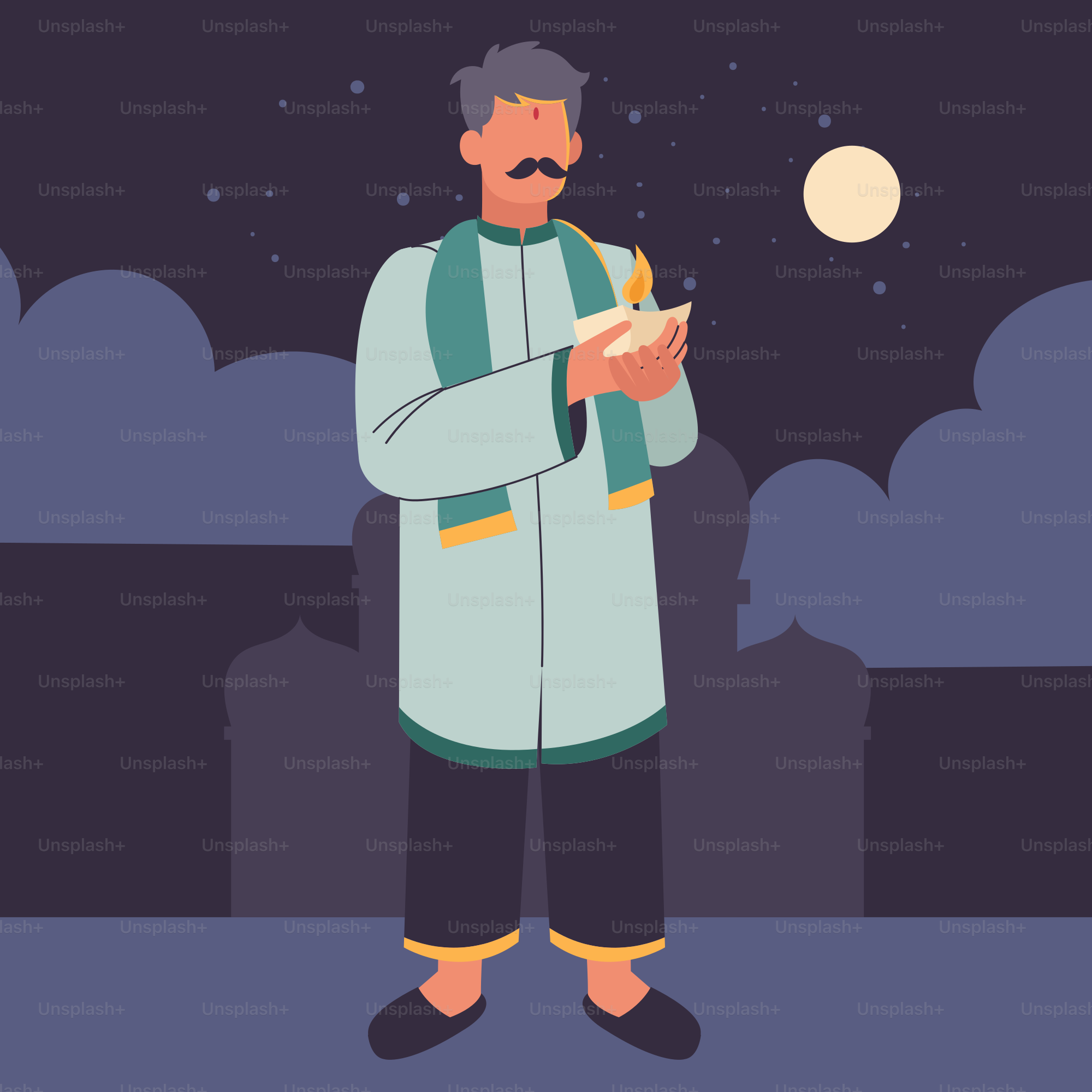 Seorang pria berdiri di depan bulan purnama