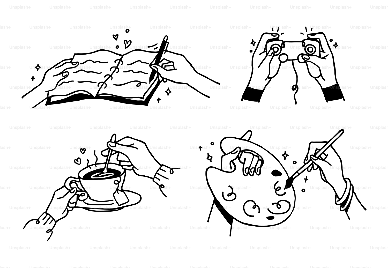 컵을 들고 있는 손의 흑백 그림 벡터 – Unsplash의 그림 이미지, image size:3000x2072