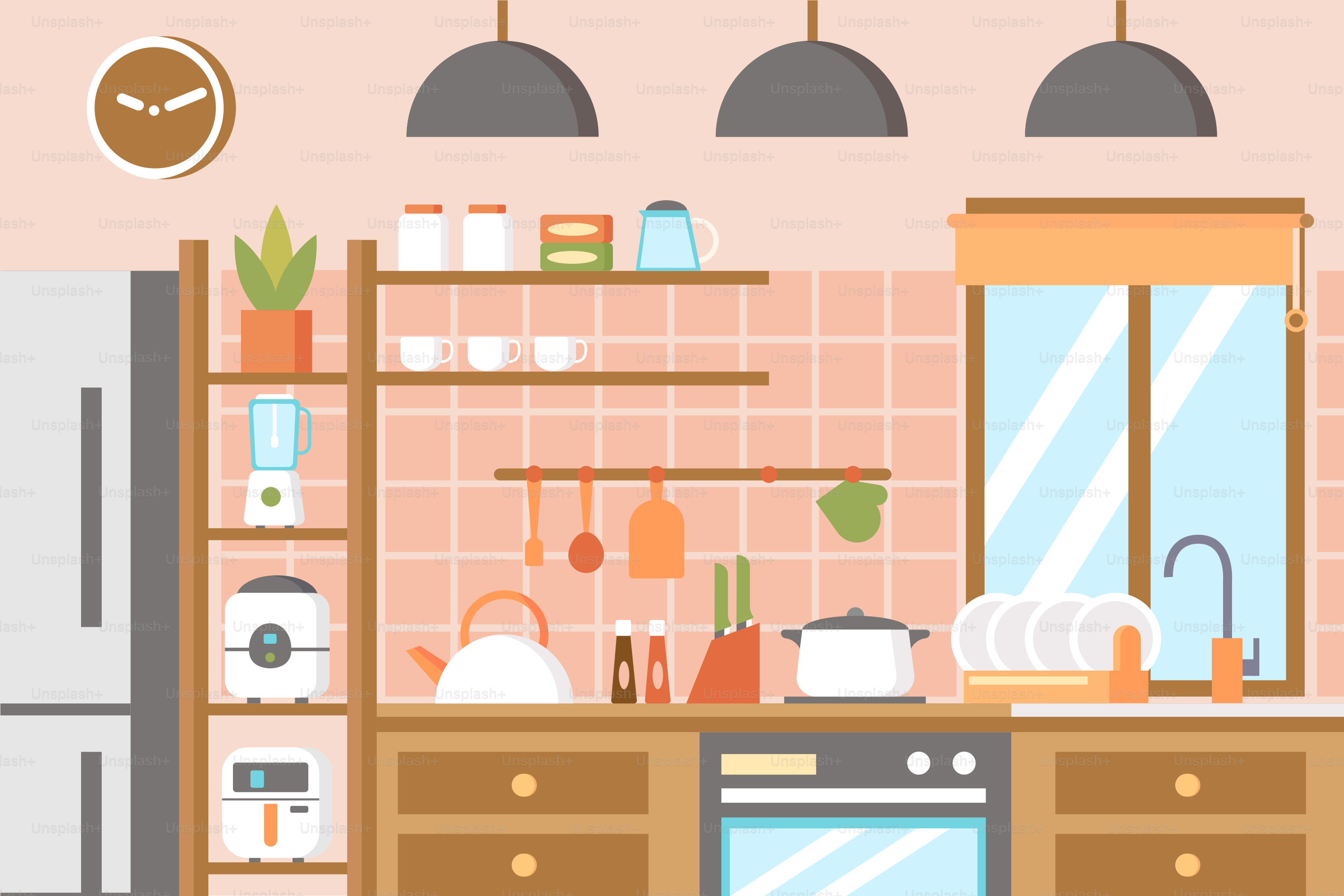 A kitchen with a stove and a refrigerator