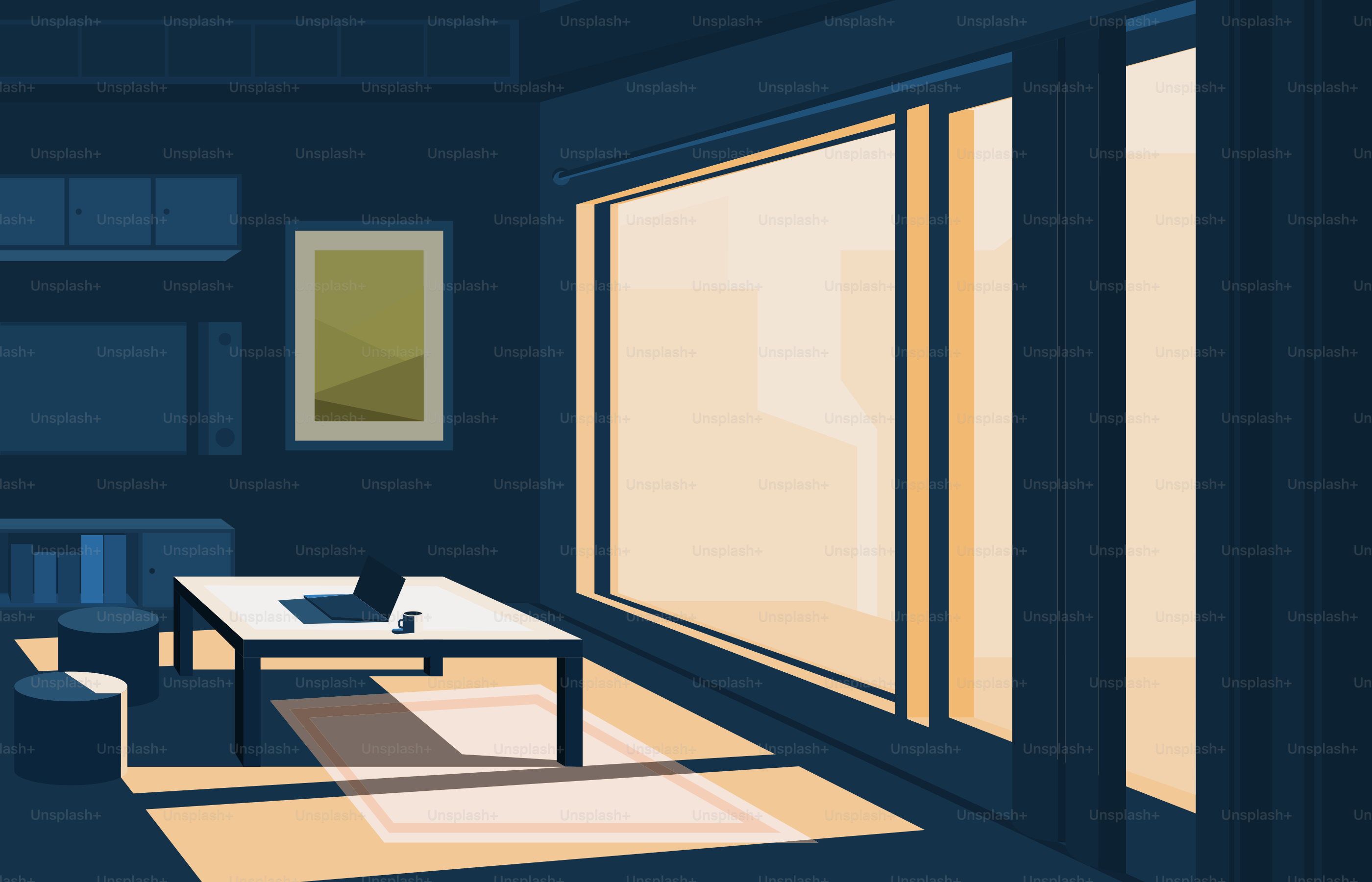 A living room filled with furniture and a large window