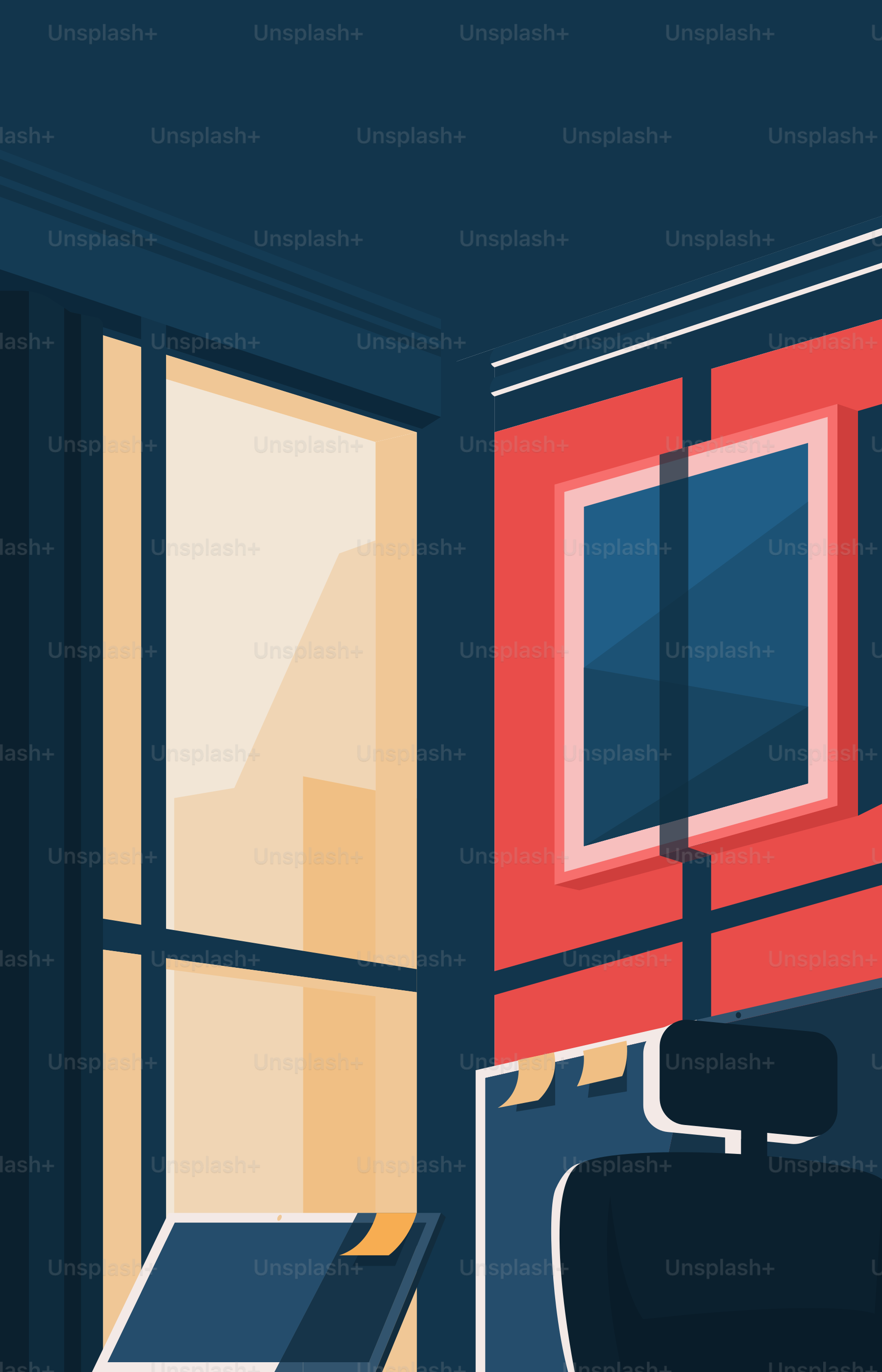 A room with a chair and a desk in it