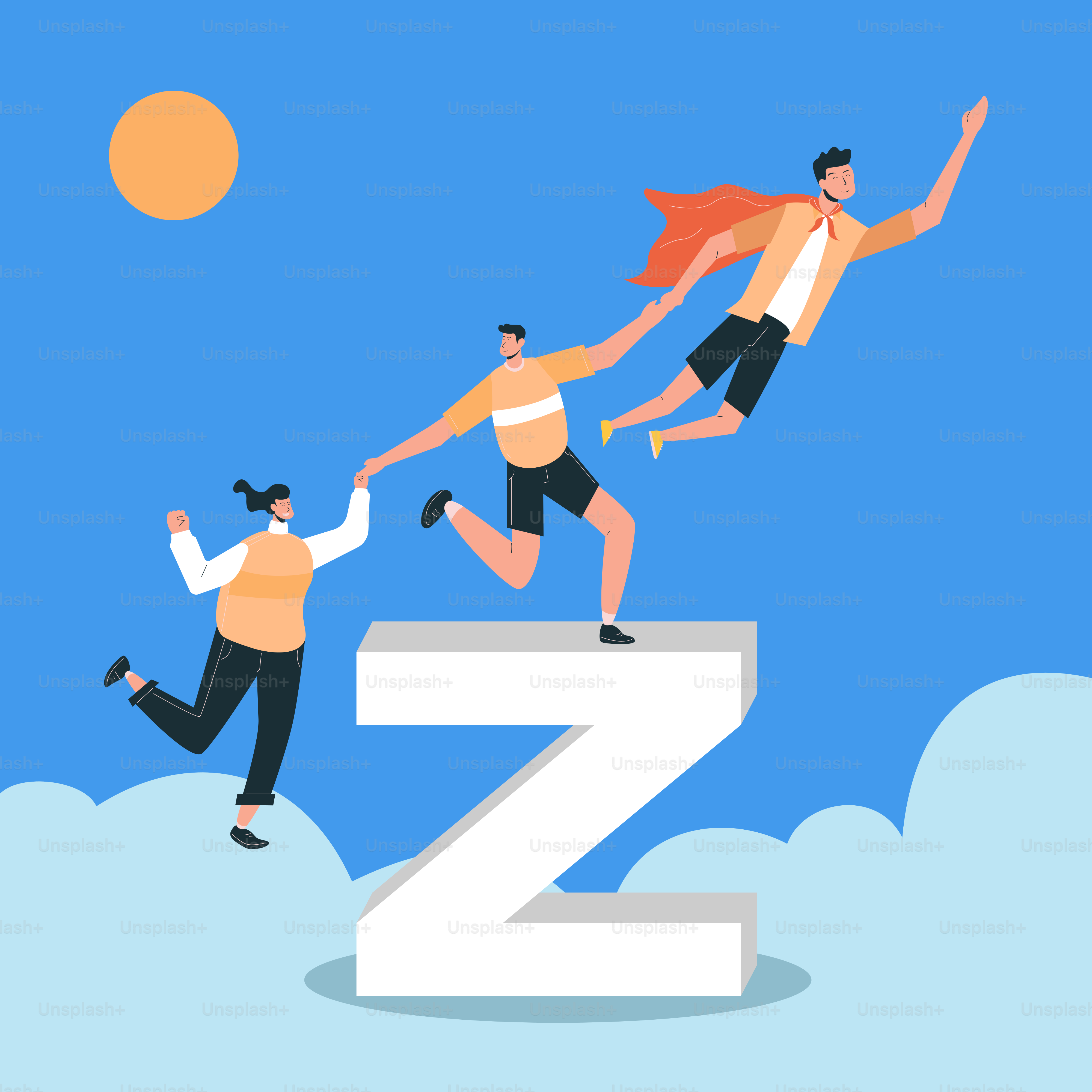 A group of people jumping over the top of a z sign