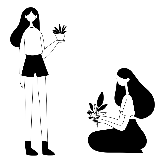 A woman holding a flower and a man kneeling down