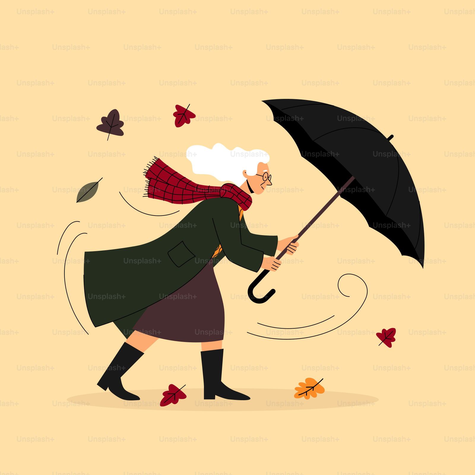 A woman walking with an umbrella in the rain