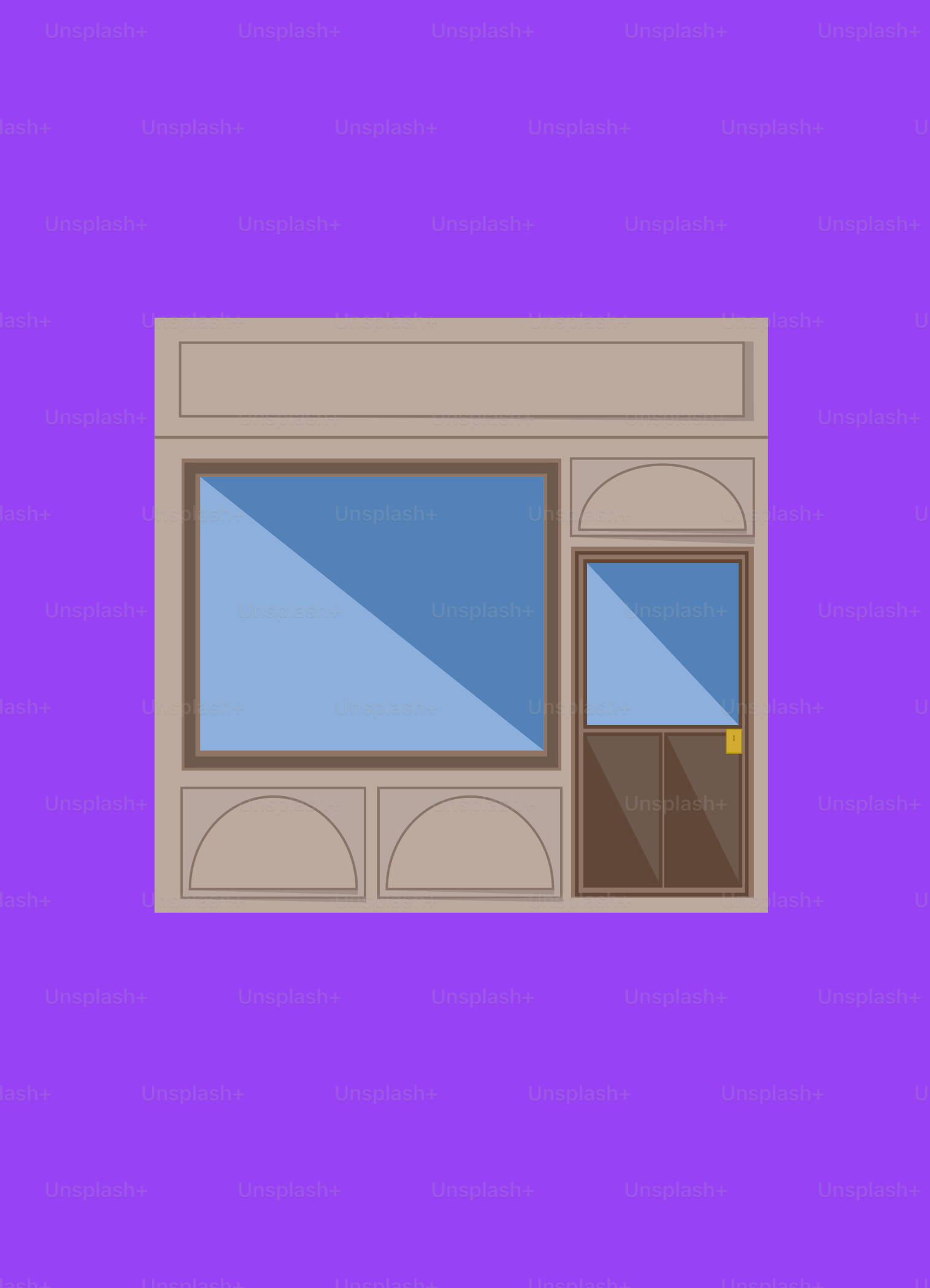 Un fond violet avec une fenêtre et une porte