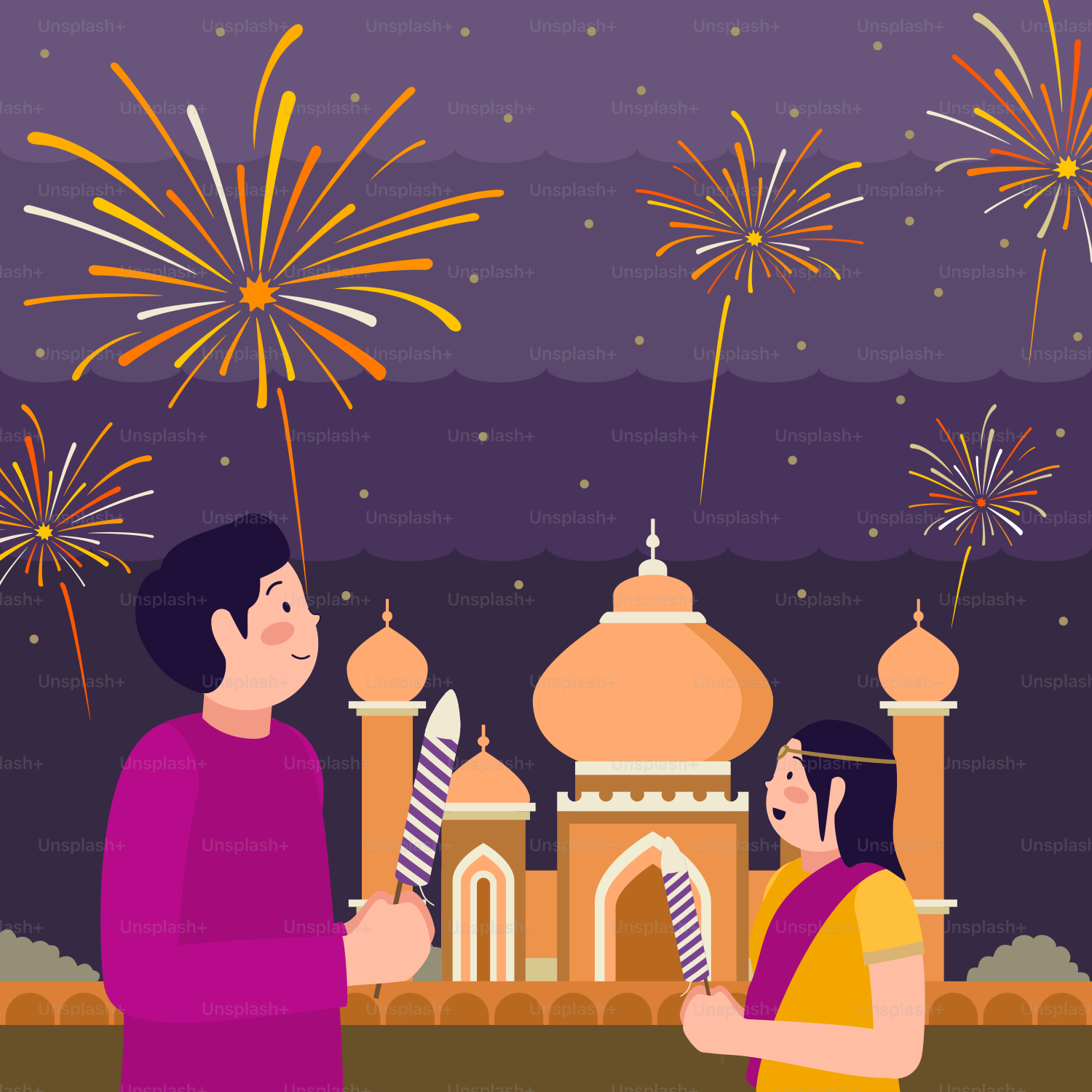 A couple of people standing in front of a building