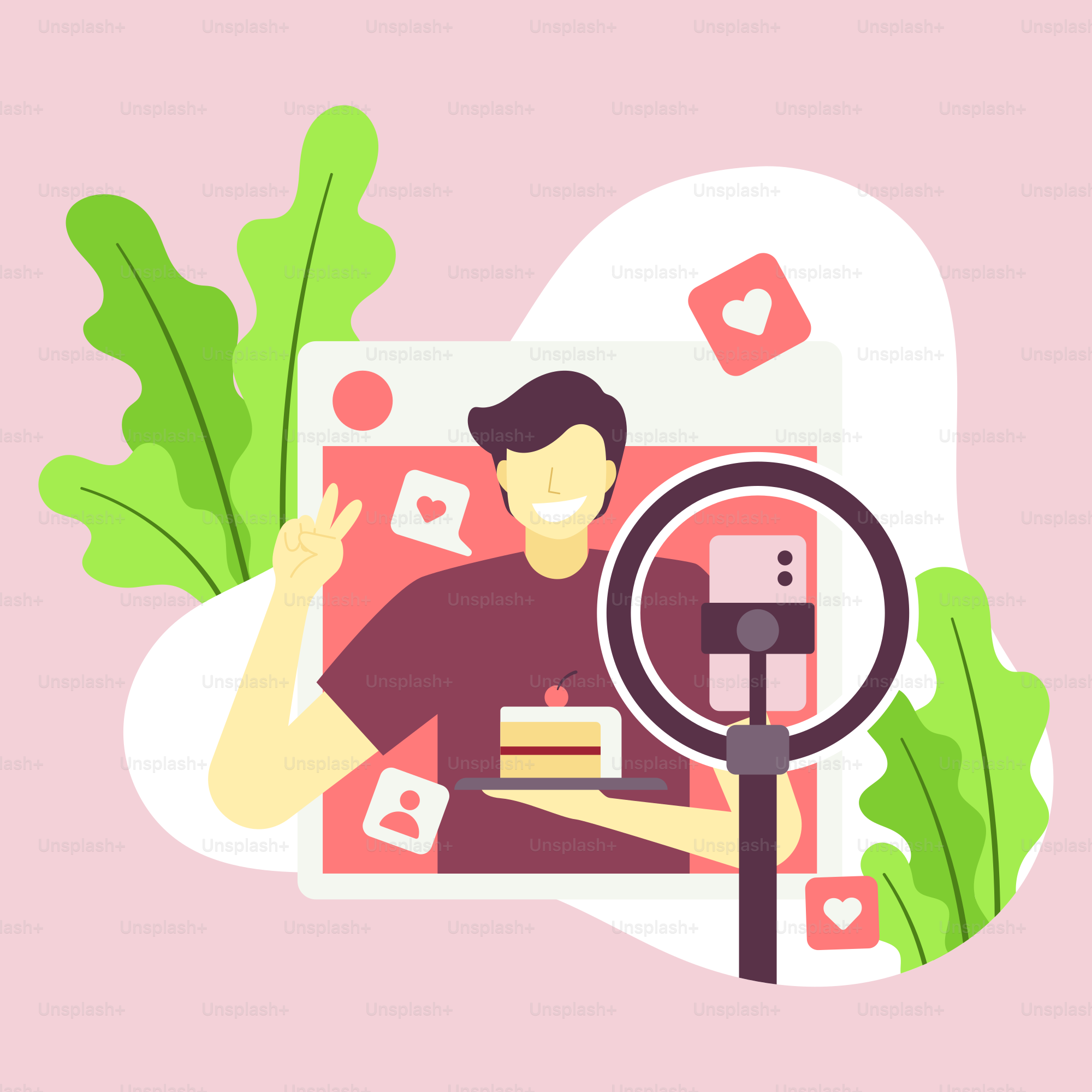 A man holding a magnifying glass next to a plant