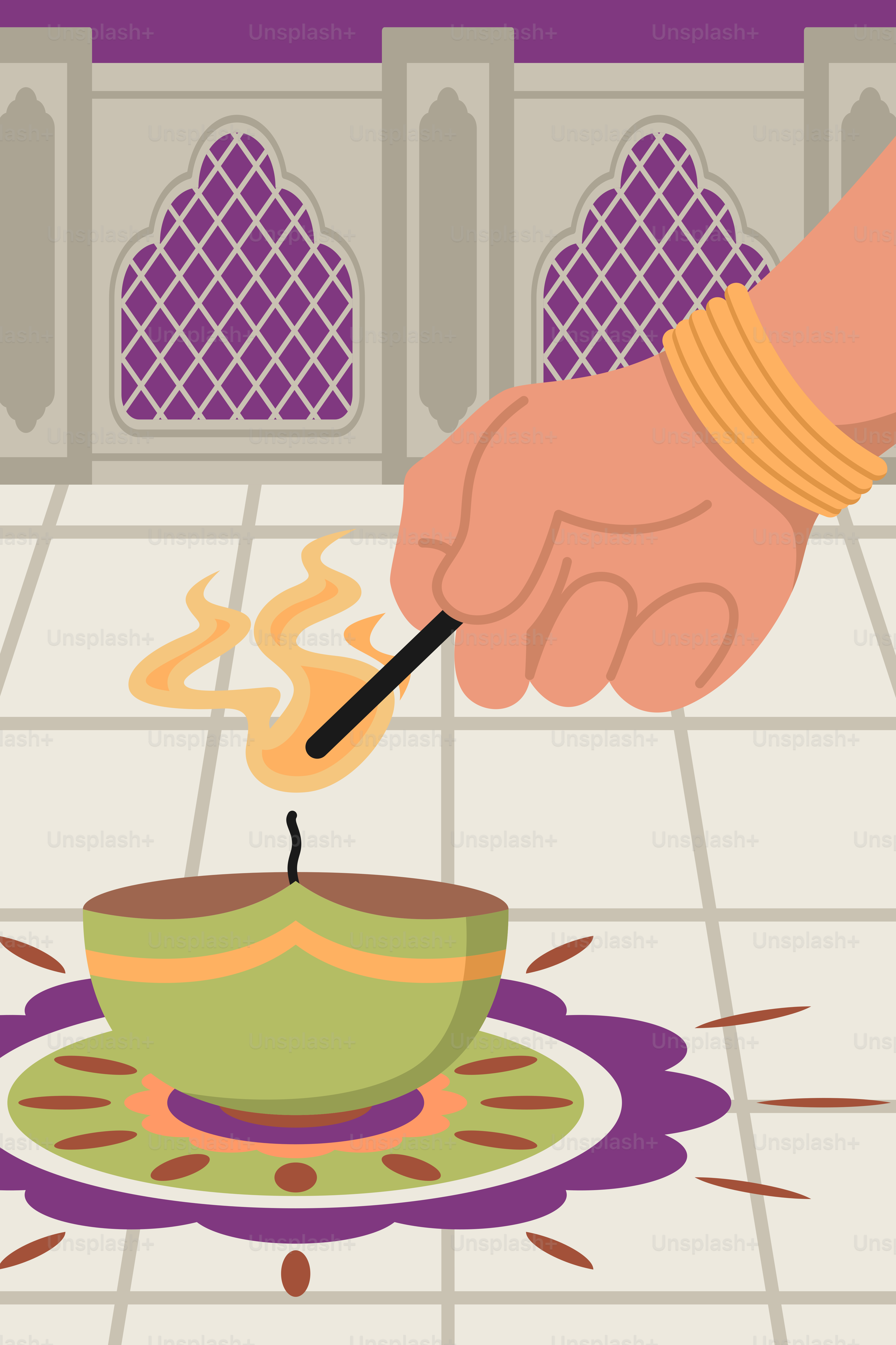 A person is lighting a candle in a bowl