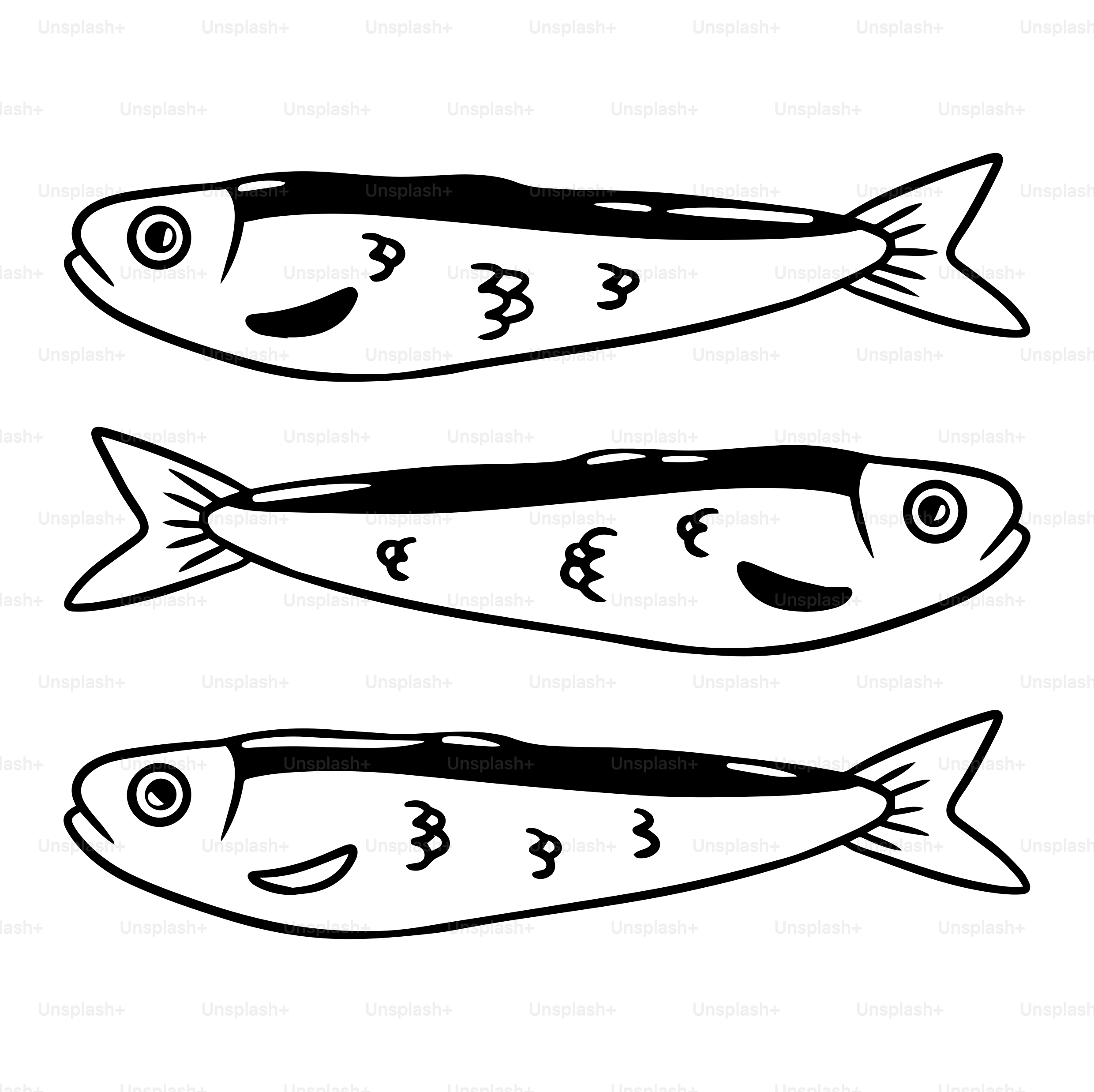 Se muestran tres peces en blanco y negro