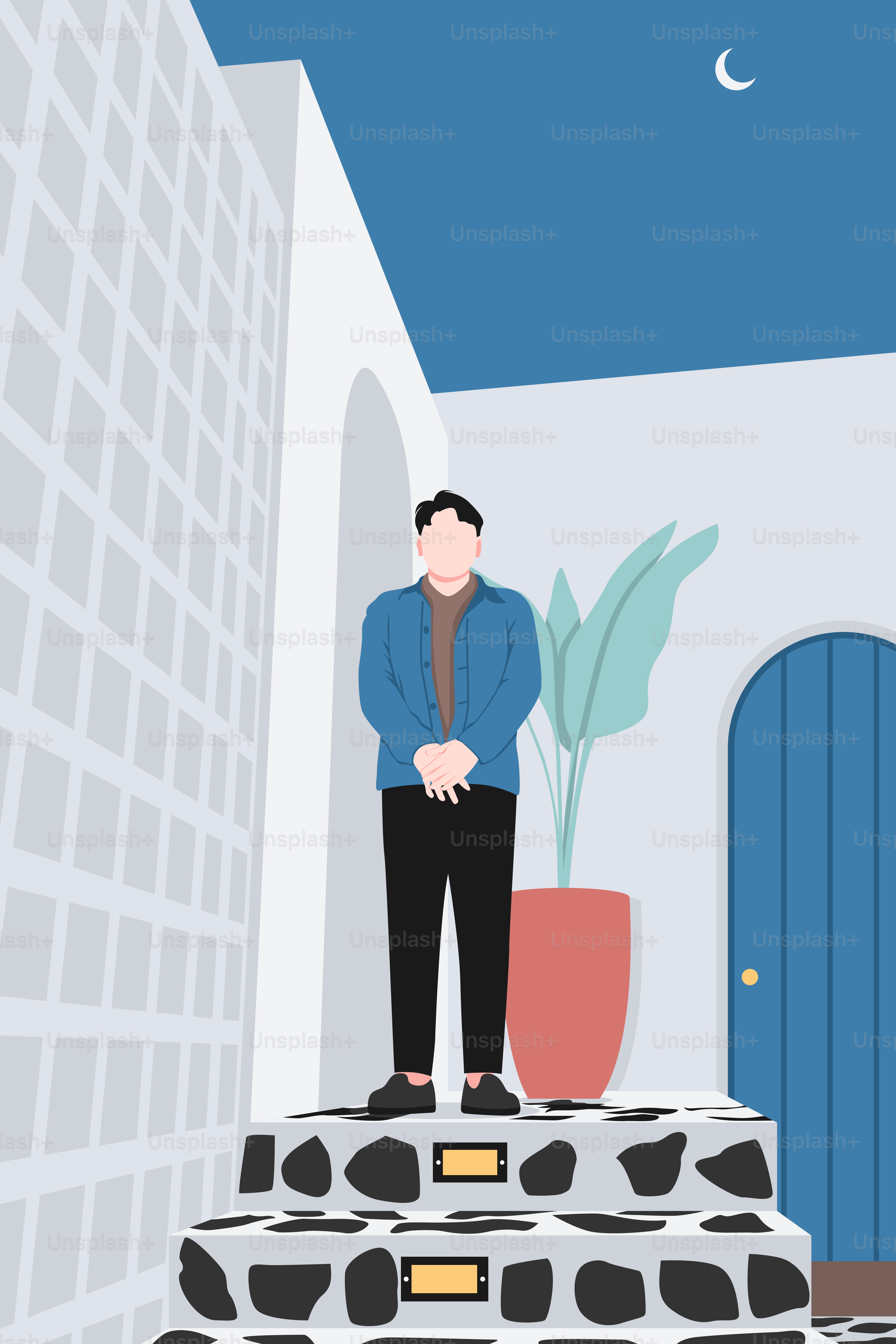 A man standing on top of a set of stairs